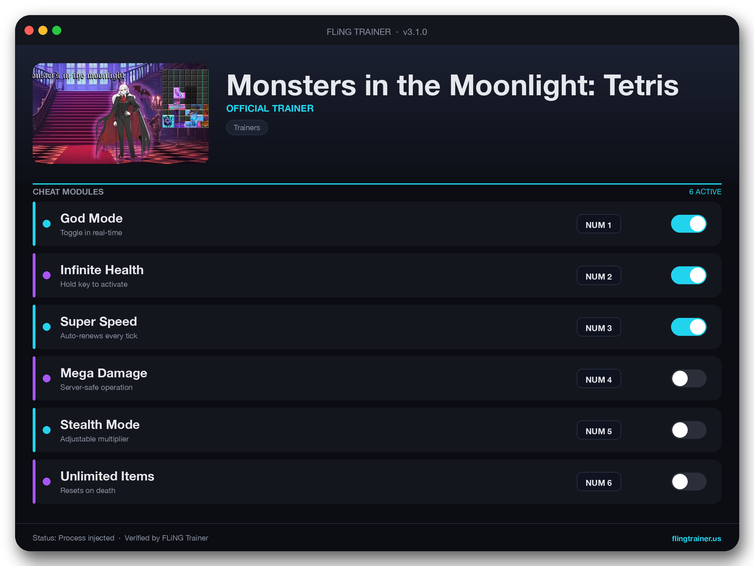 Monsters in the Moonlight: Tetris Trainer interface