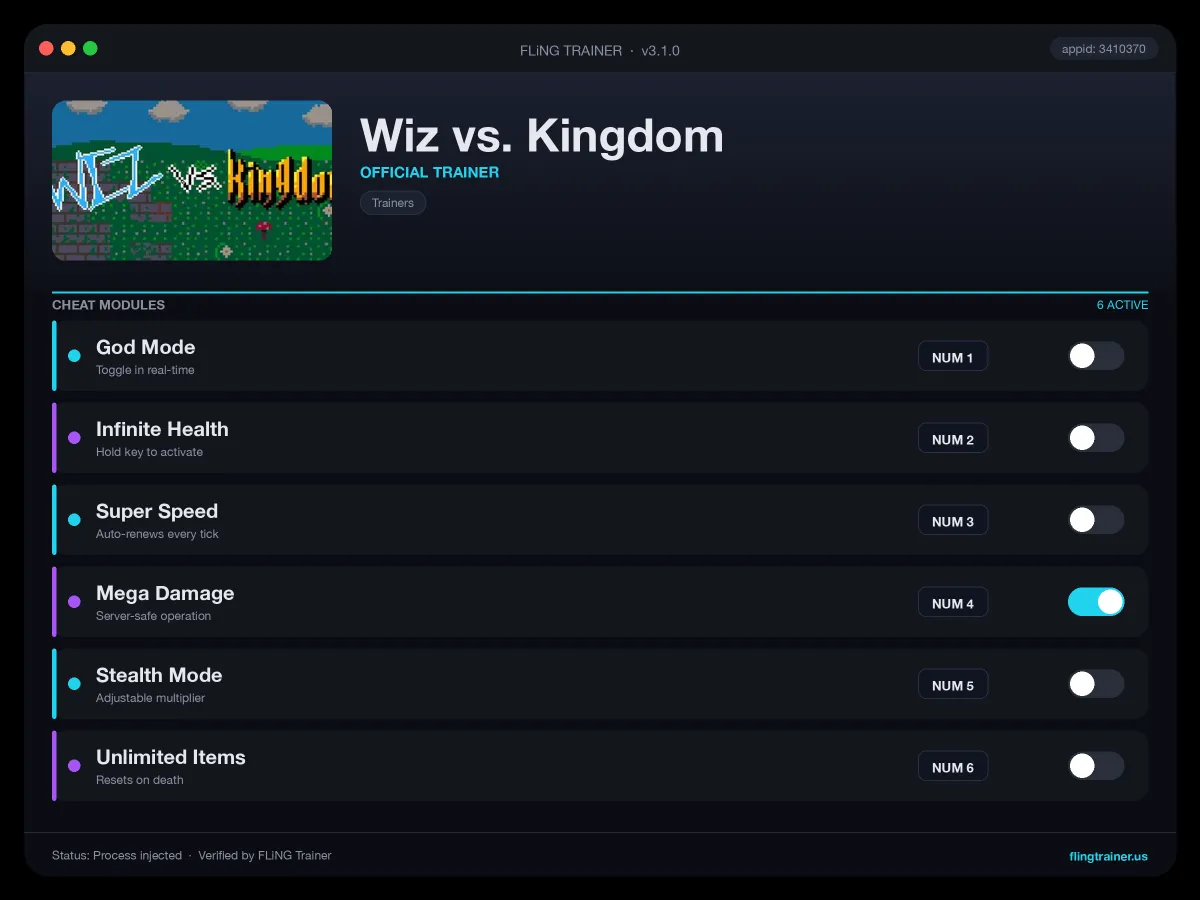 Wiz vs. Kingdom Trainer interface