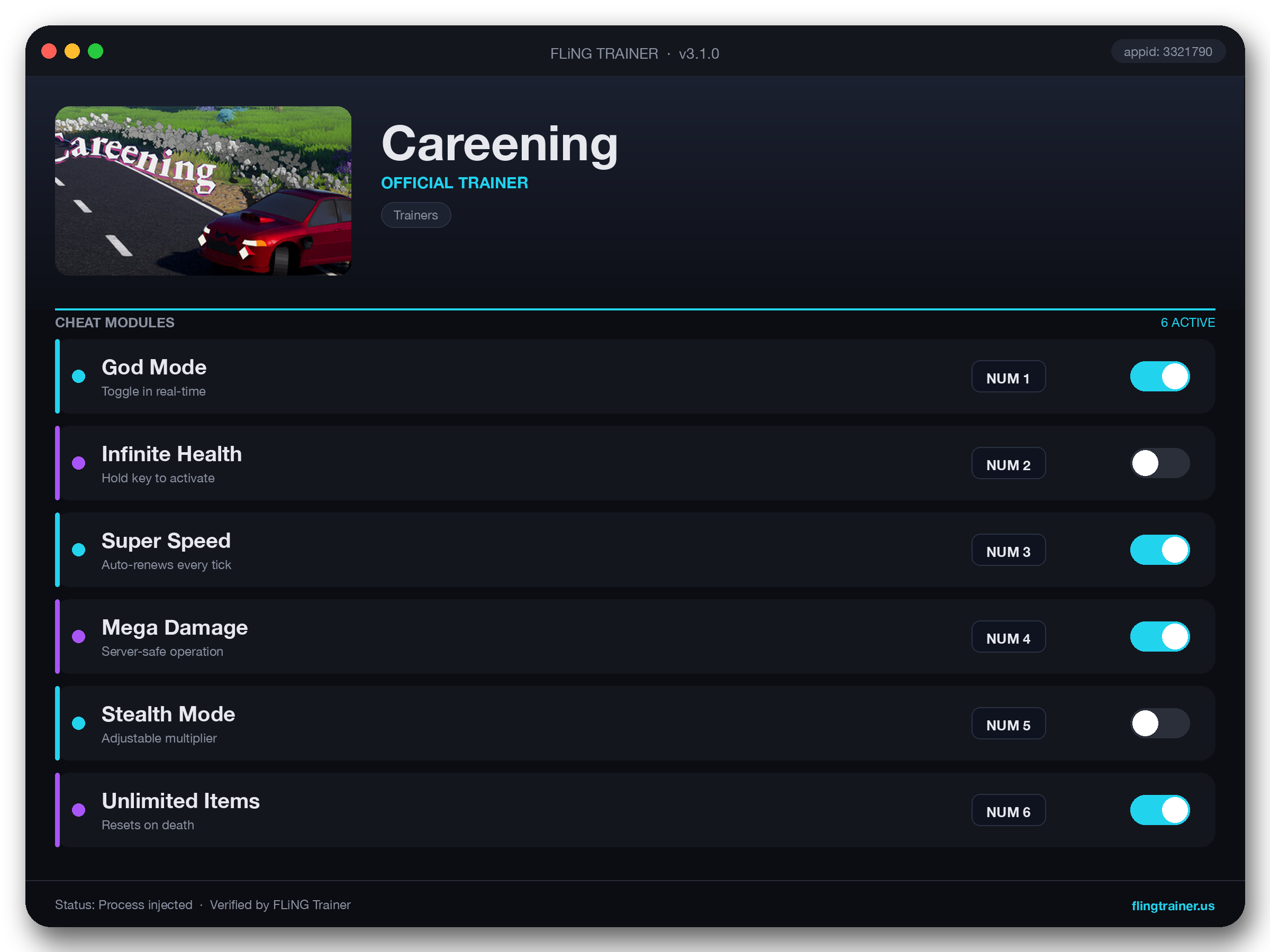 Careening Trainer interface