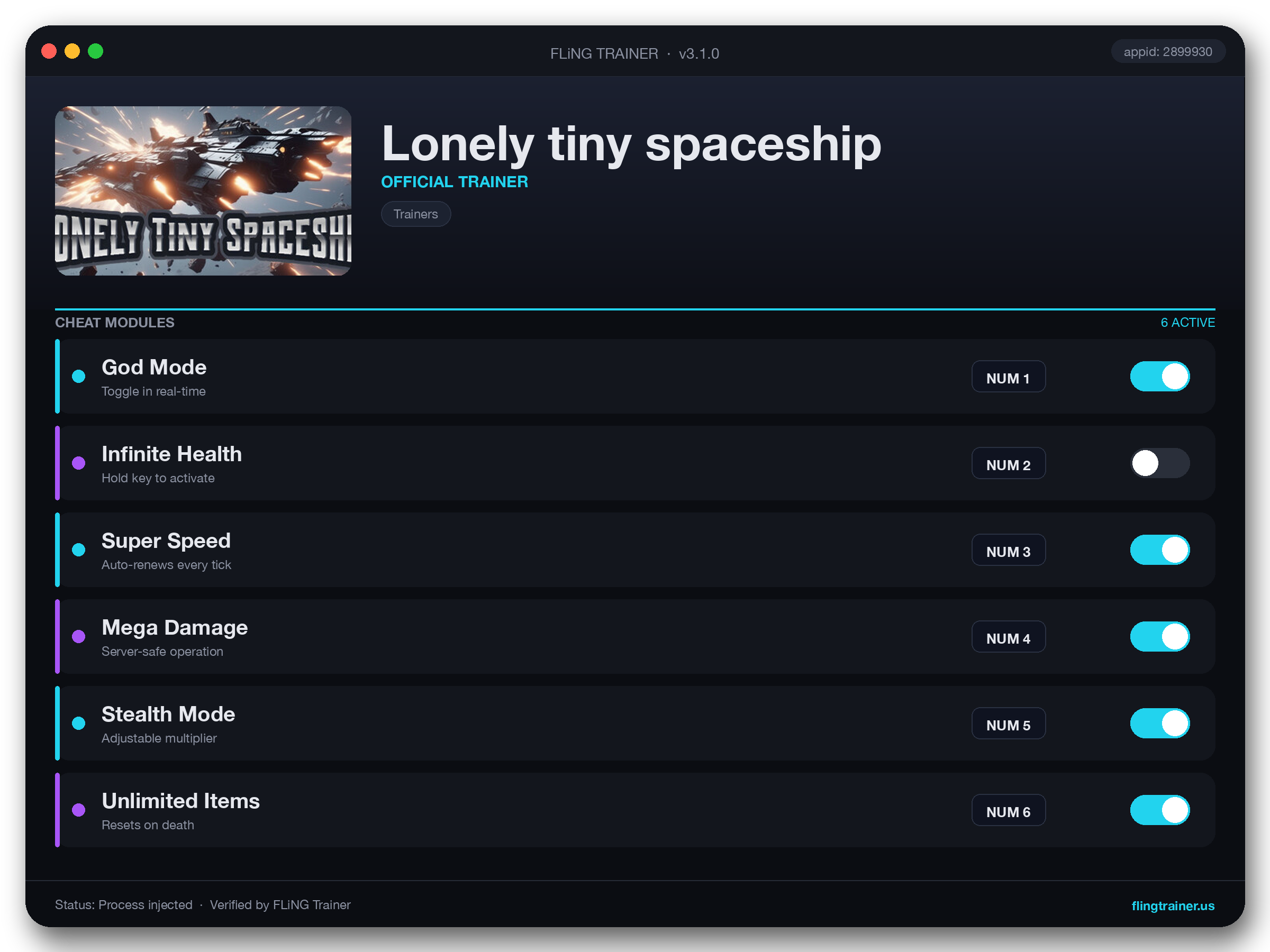 Lonely tiny spaceship Trainer interface