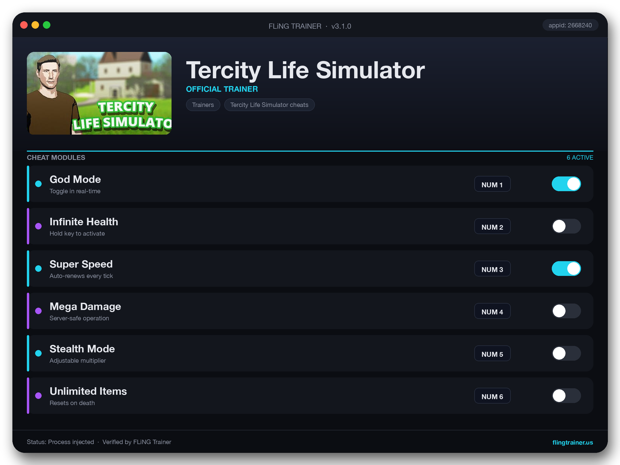 Tercity Life Simulator Trainer interface