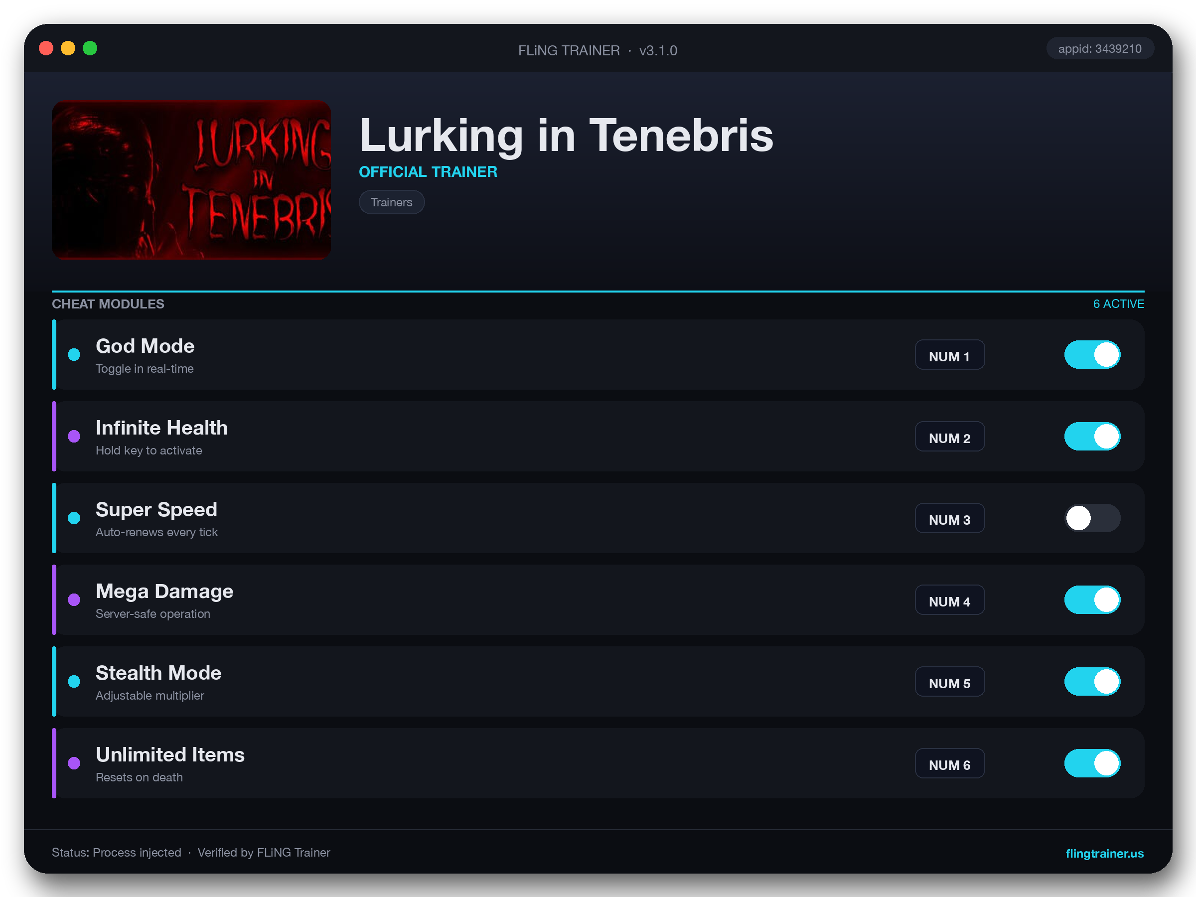 Lurking in Tenebris Trainer interface