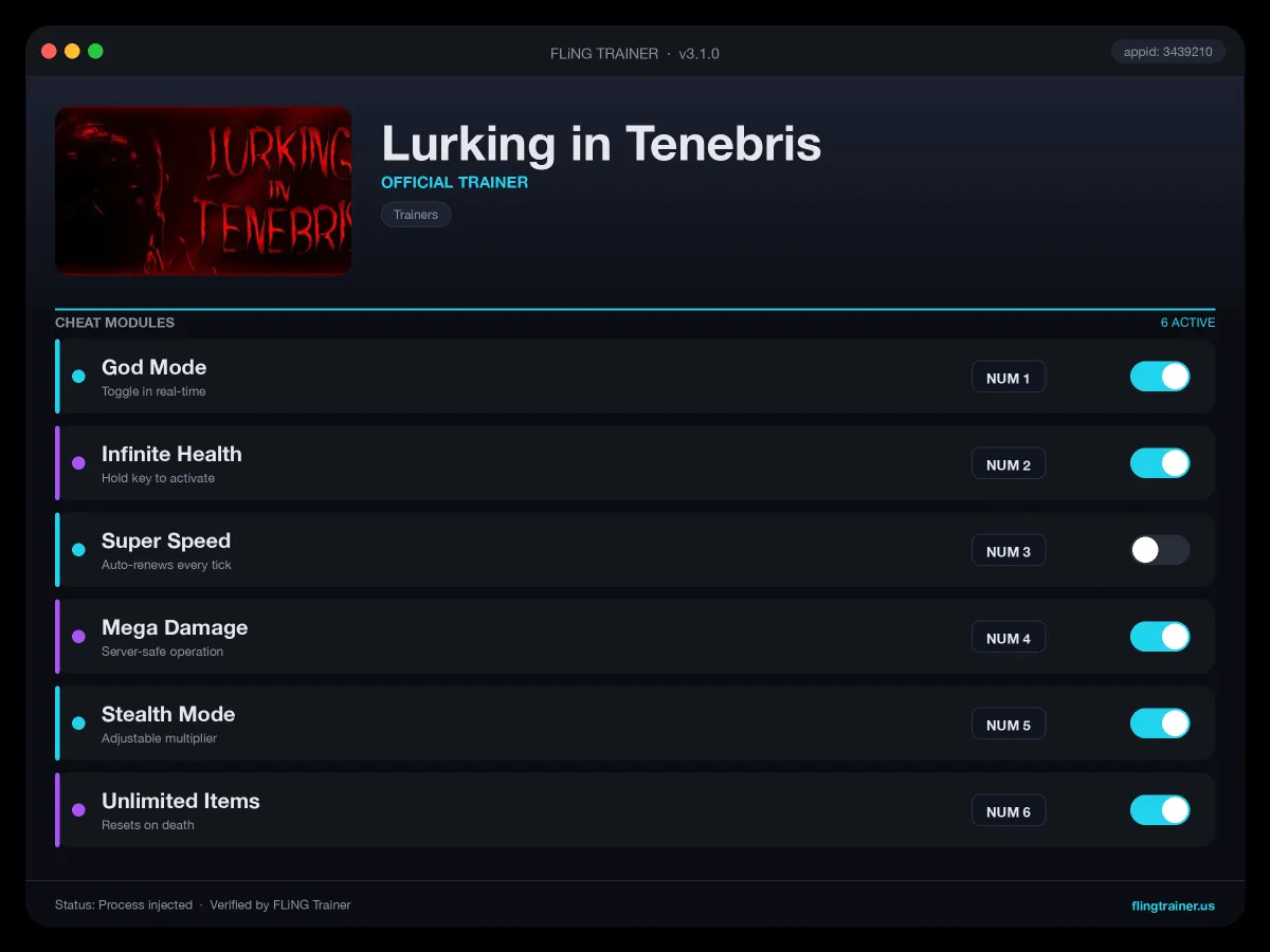 Lurking in Tenebris Trainer interface