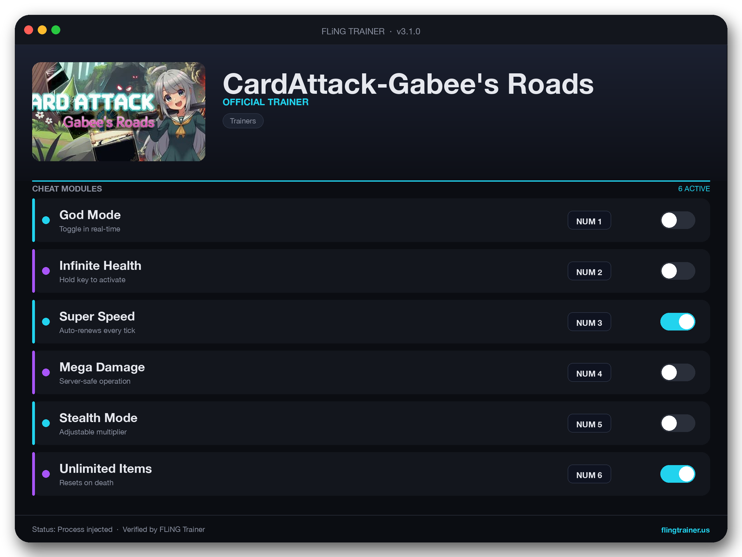 CardAttack-Gabee's Roads Trainer interface