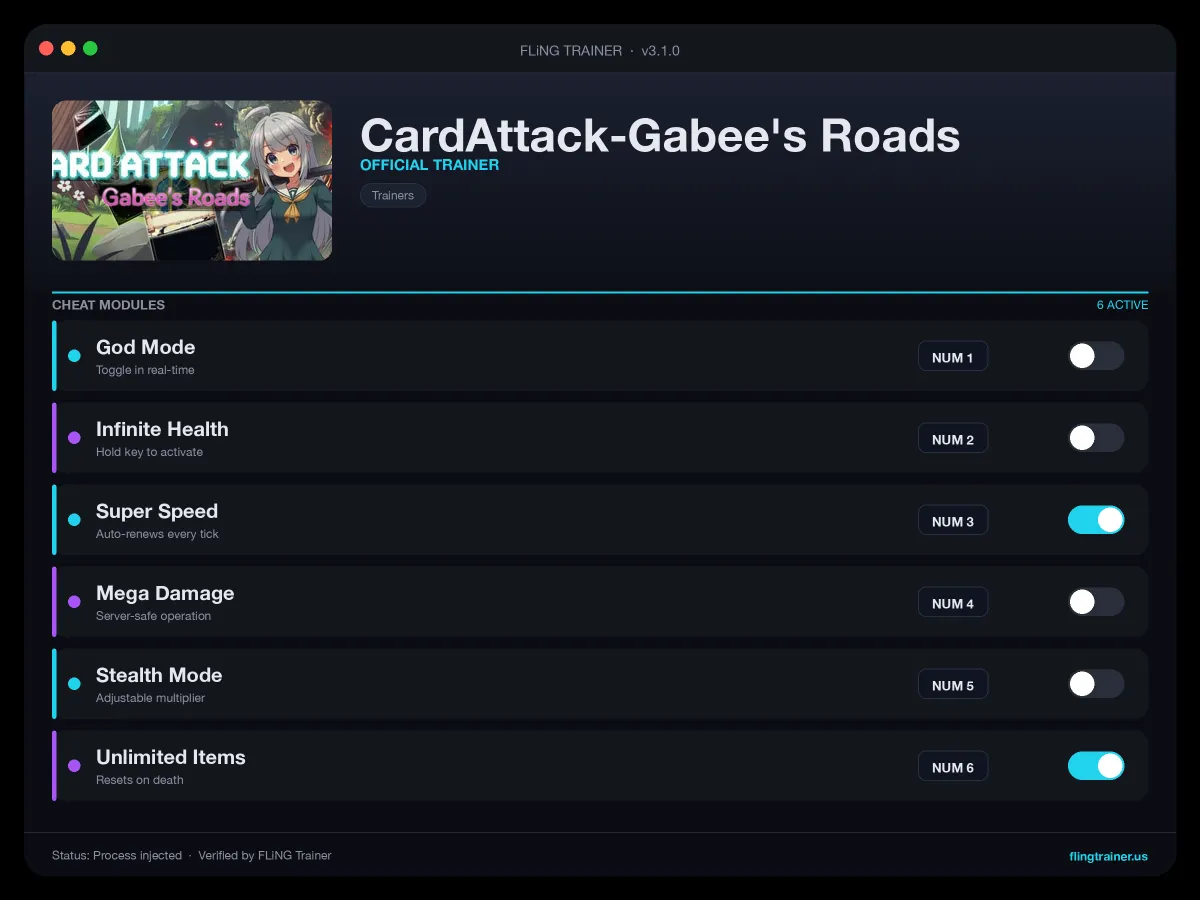CardAttack-Gabee's Roads Trainer interface