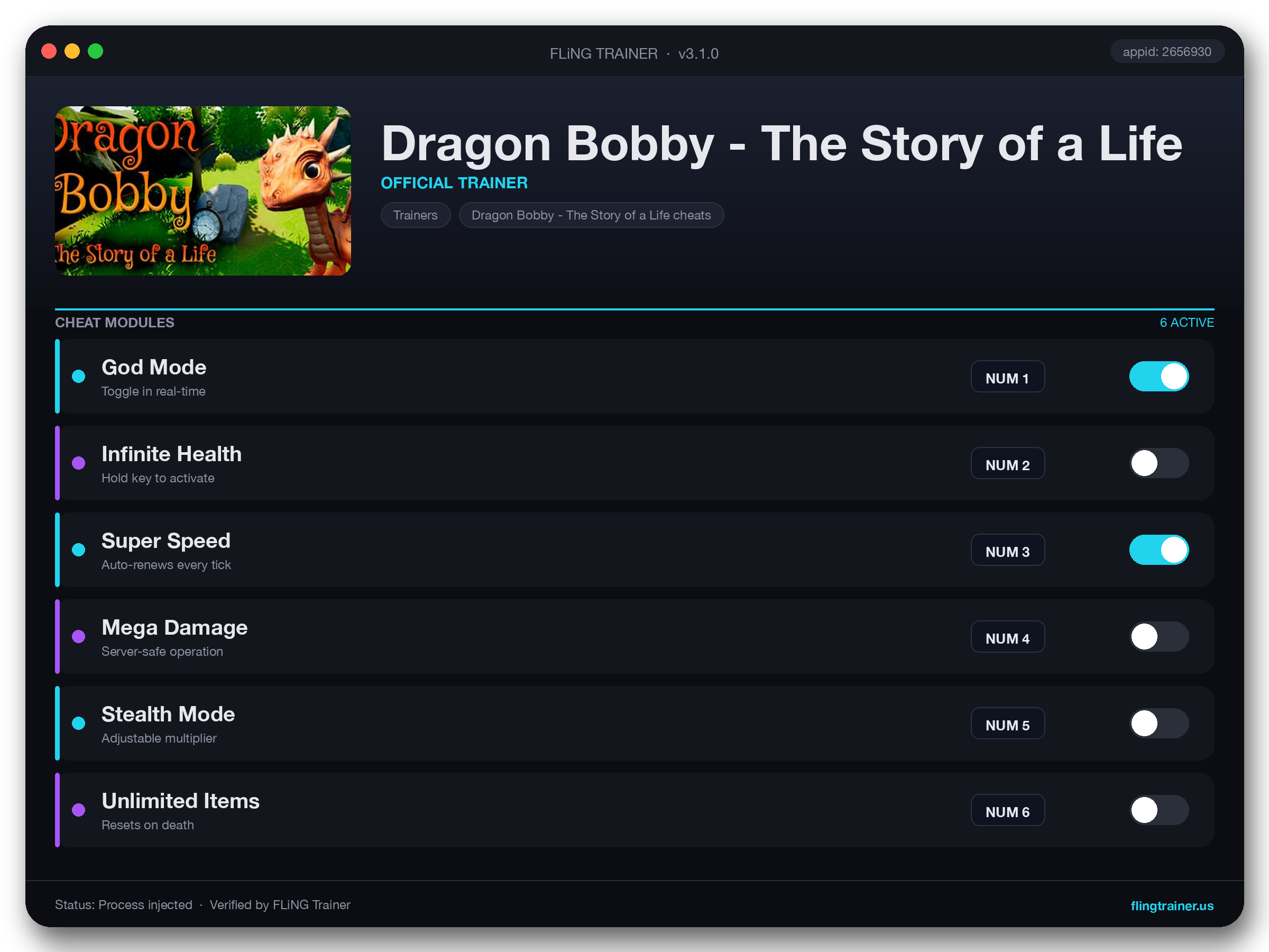 Dragon Bobby - The Story of a Life Trainer interface
