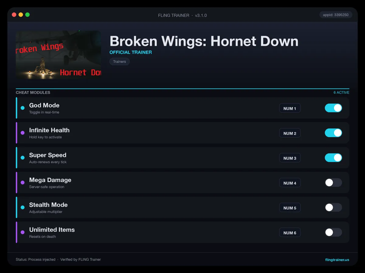 Broken Wings: Hornet Down Trainer interface