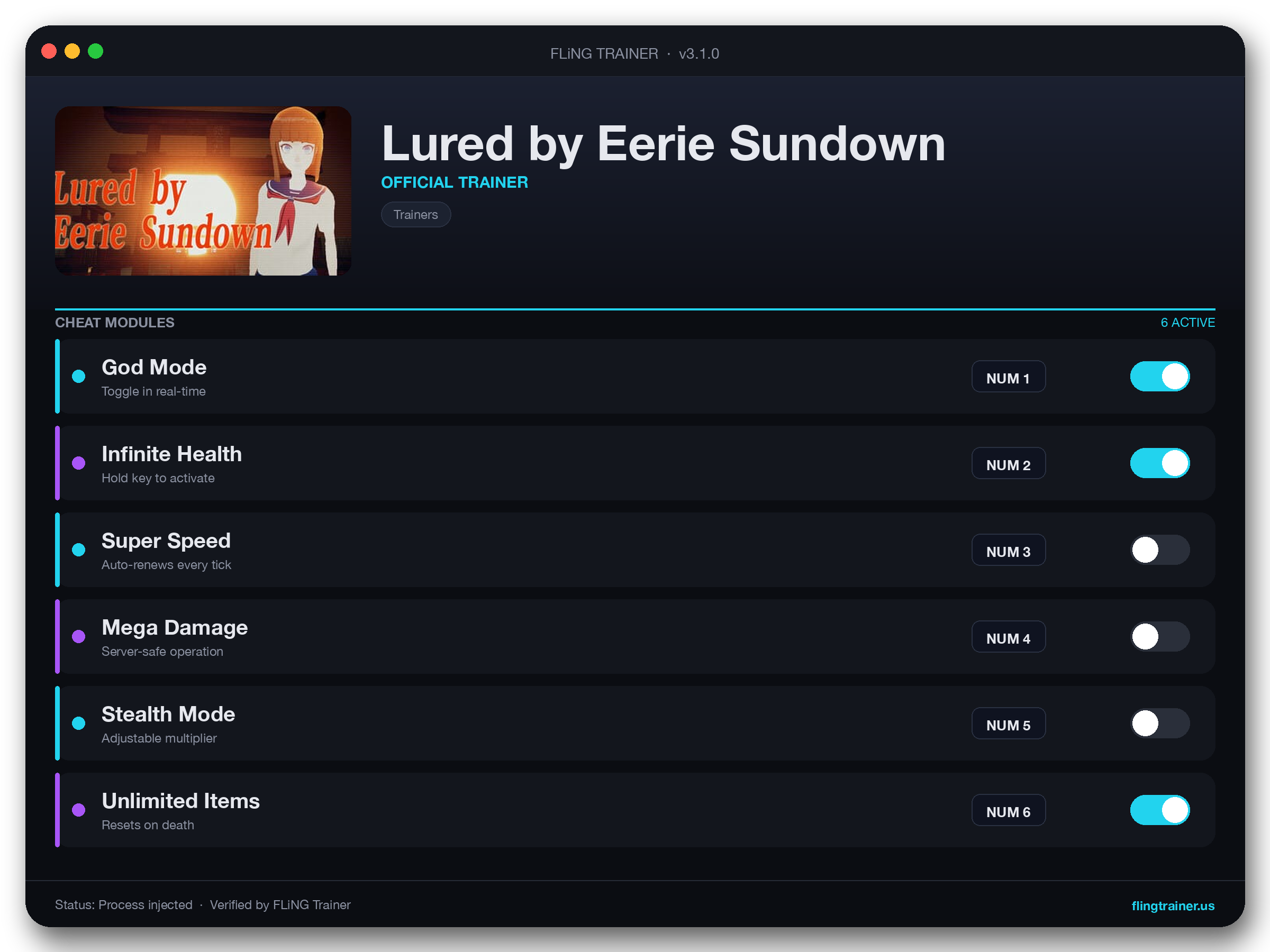 Lured by Eerie Sundown Trainer interface