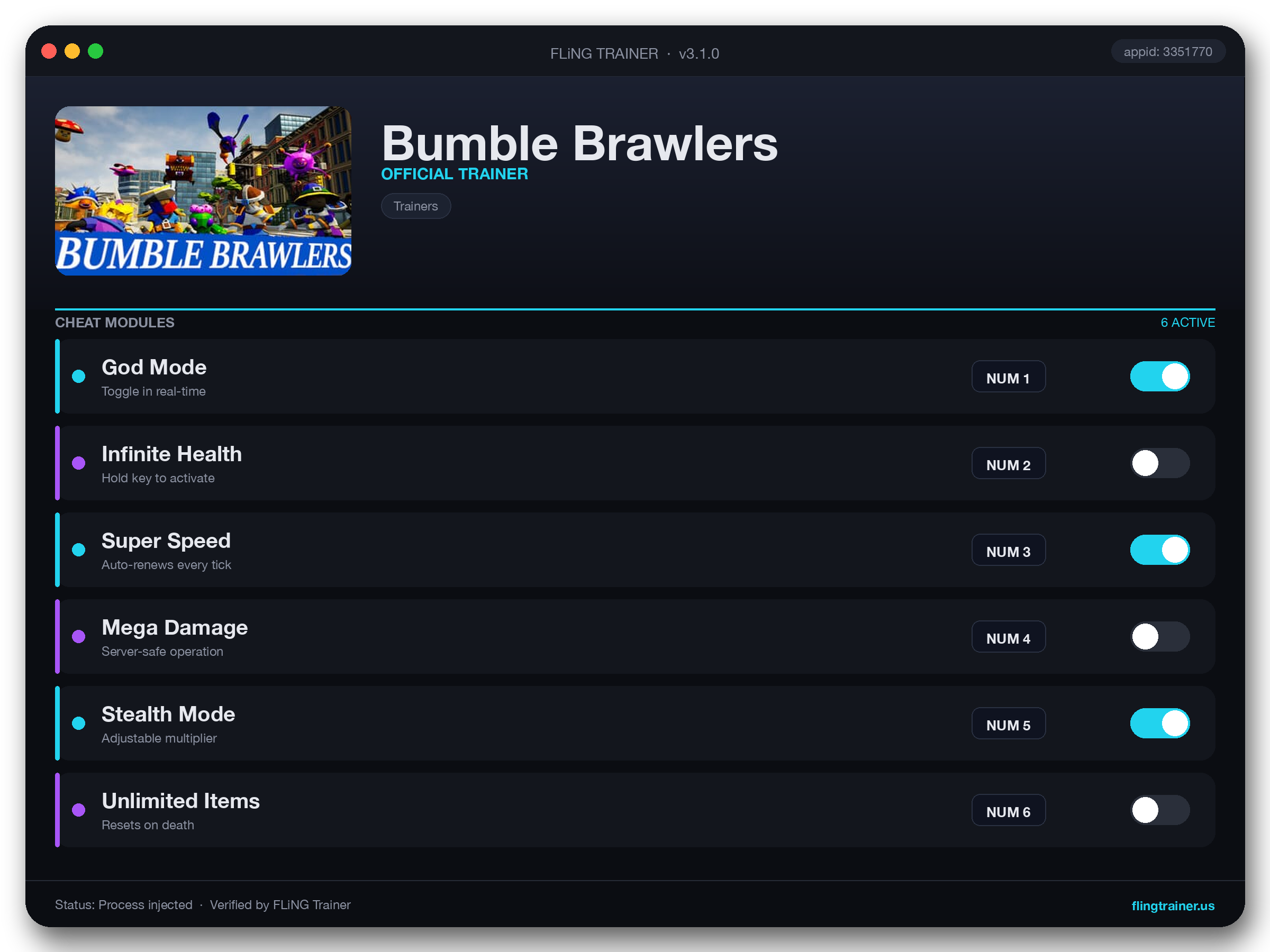 Bumble Brawlers Trainer interface
