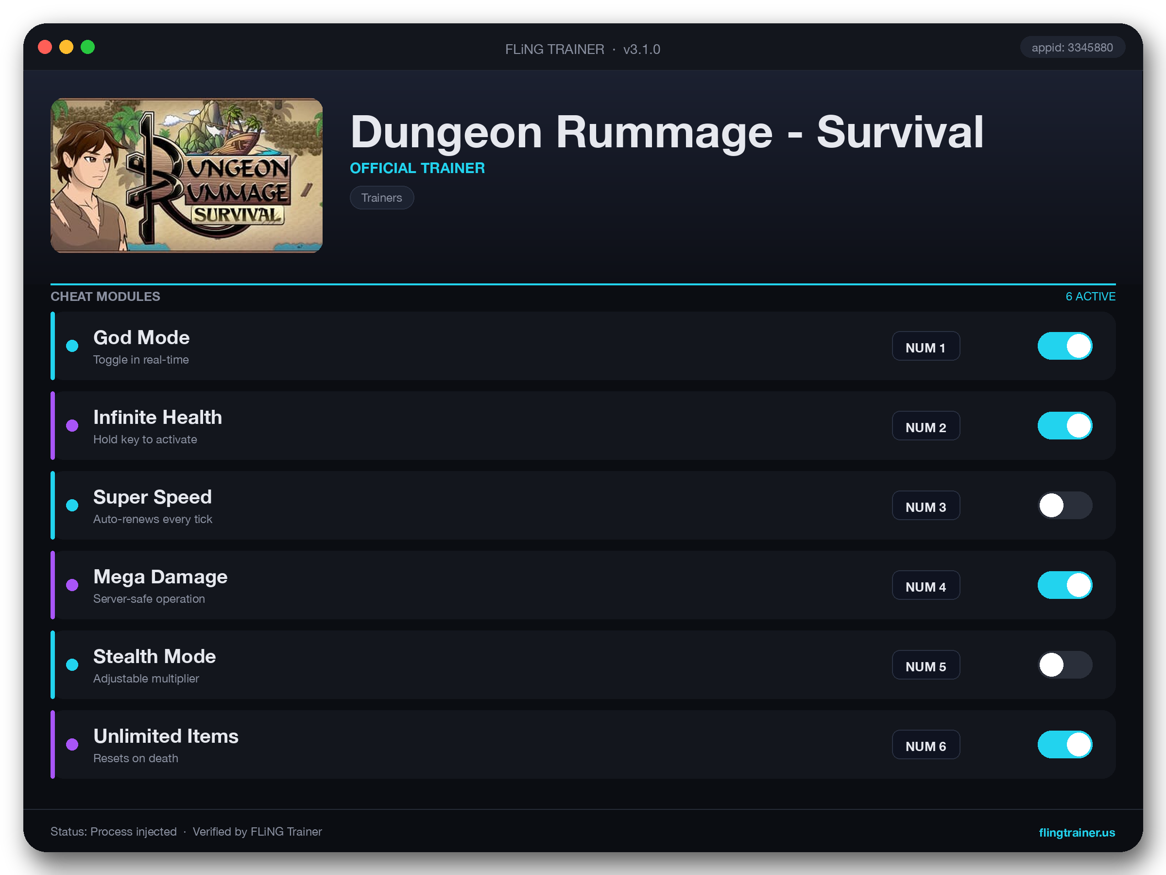 Dungeon Rummage - Survival Trainer interface