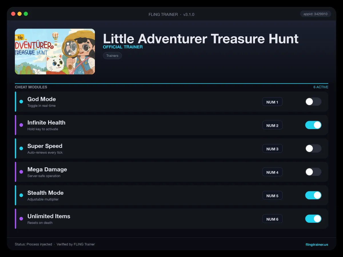 Little Adventurer Treasure Hunt Trainer interface