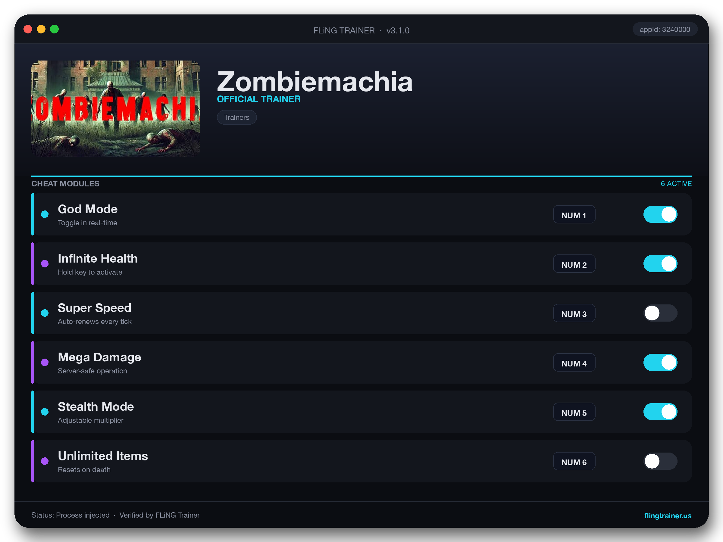 Zombiemachia Trainer interface