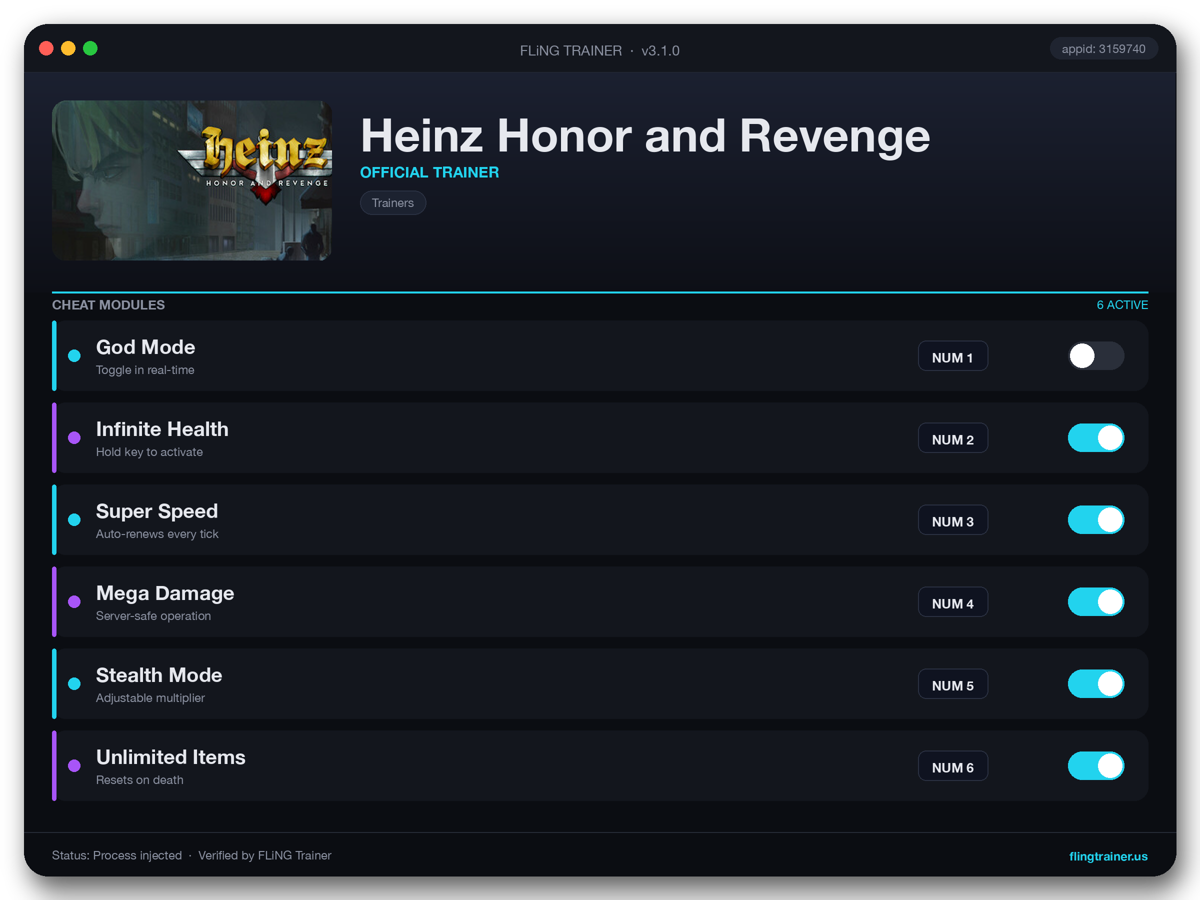 Heinz Honor and Revenge Trainer interface