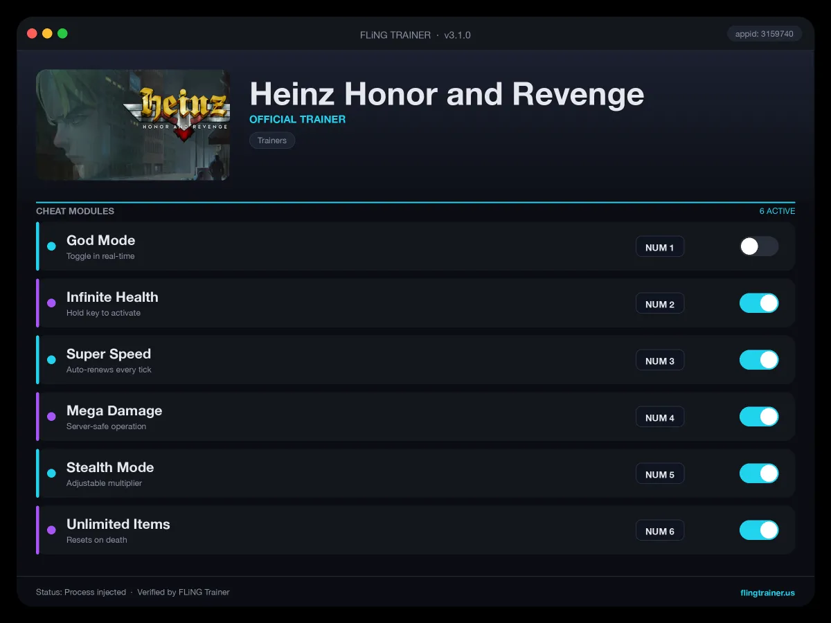 Heinz Honor and Revenge Trainer interface