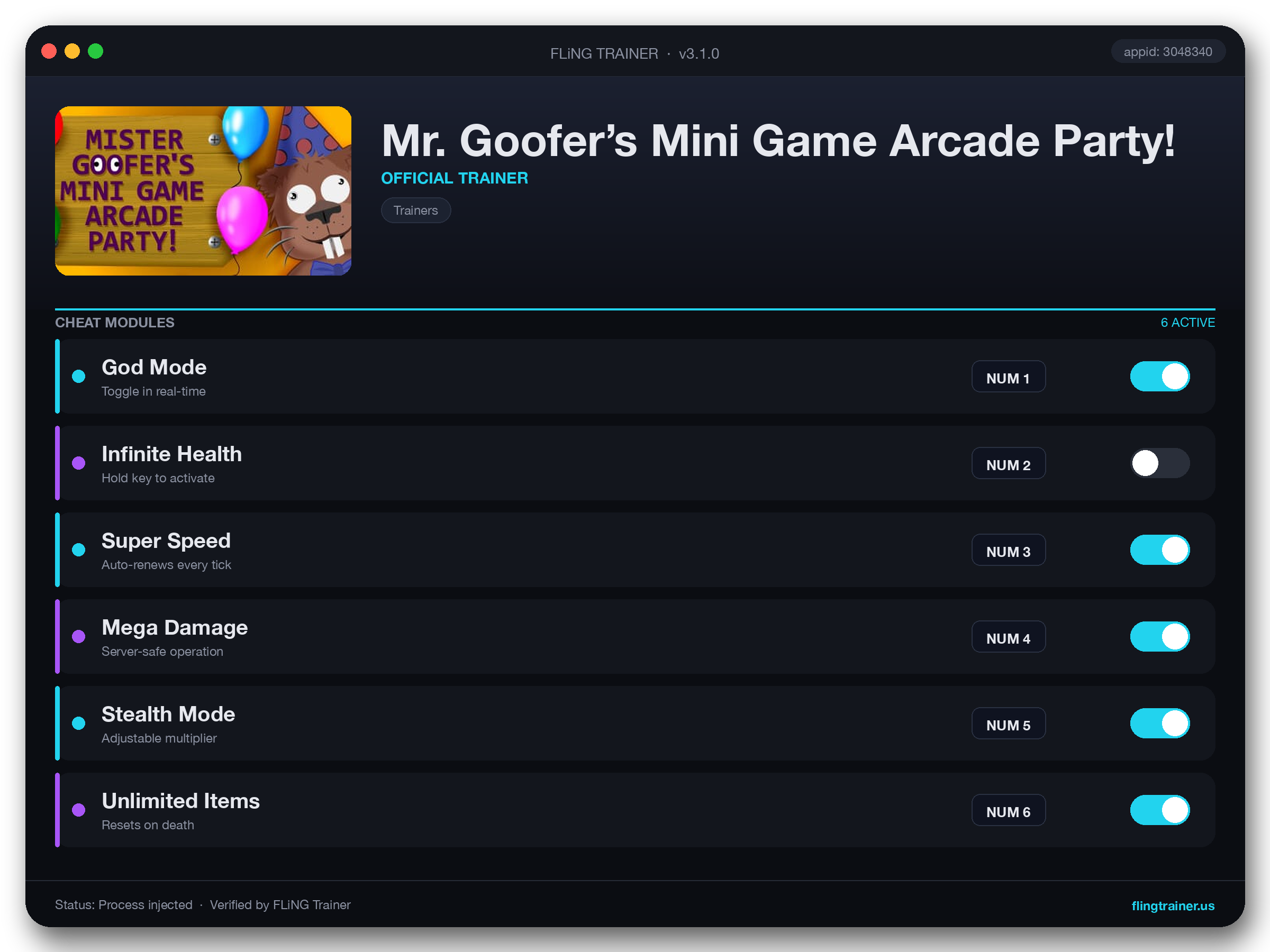 Mr. Goofer’s Mini Game Arcade Party! Trainer interface