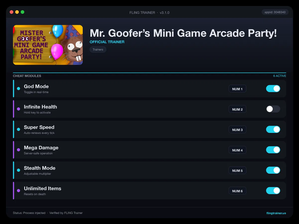 Mr. Goofer’s Mini Game Arcade Party! Trainer interface