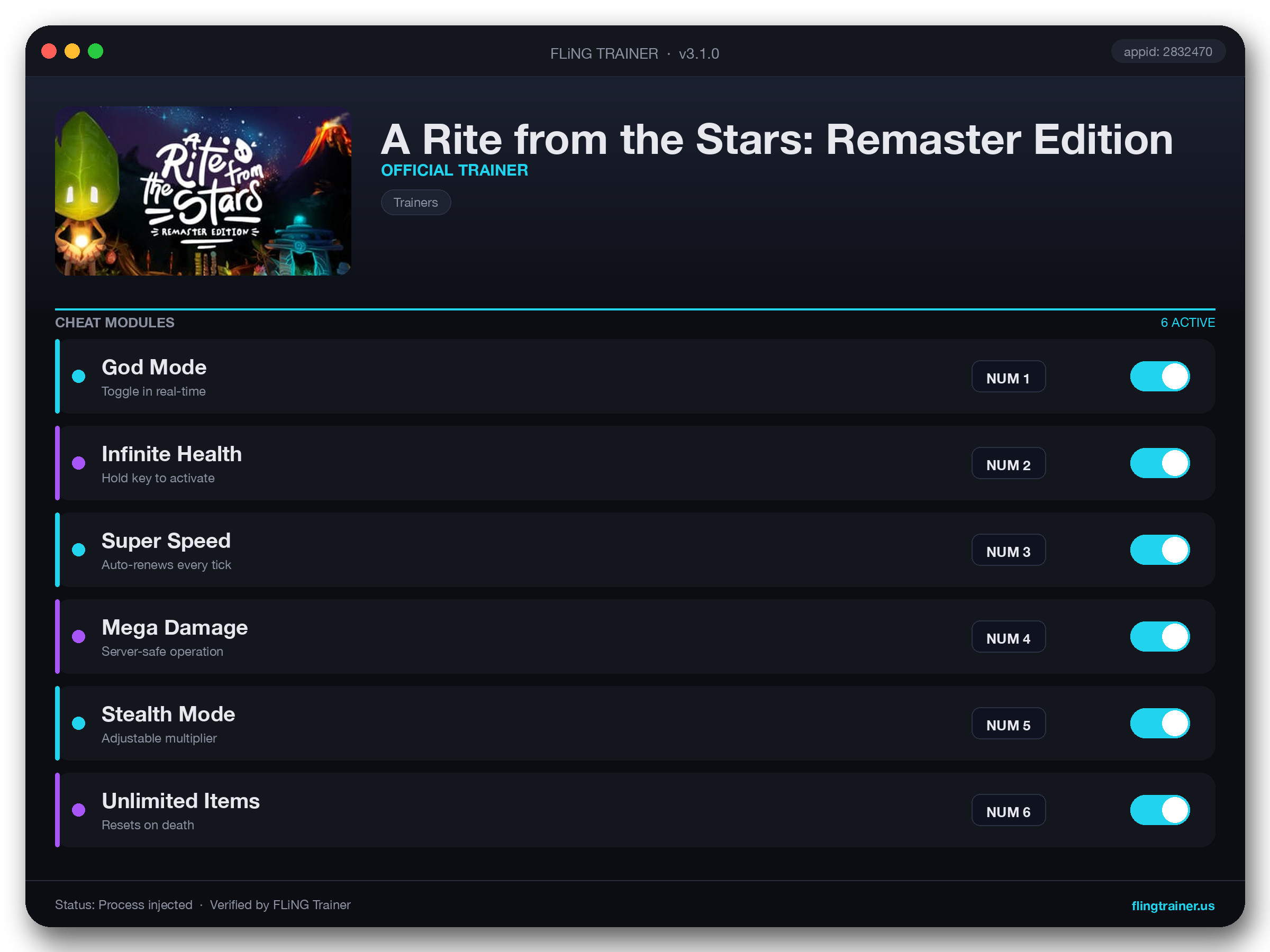 A Rite from the Stars: Remaster Edition Trainer interface