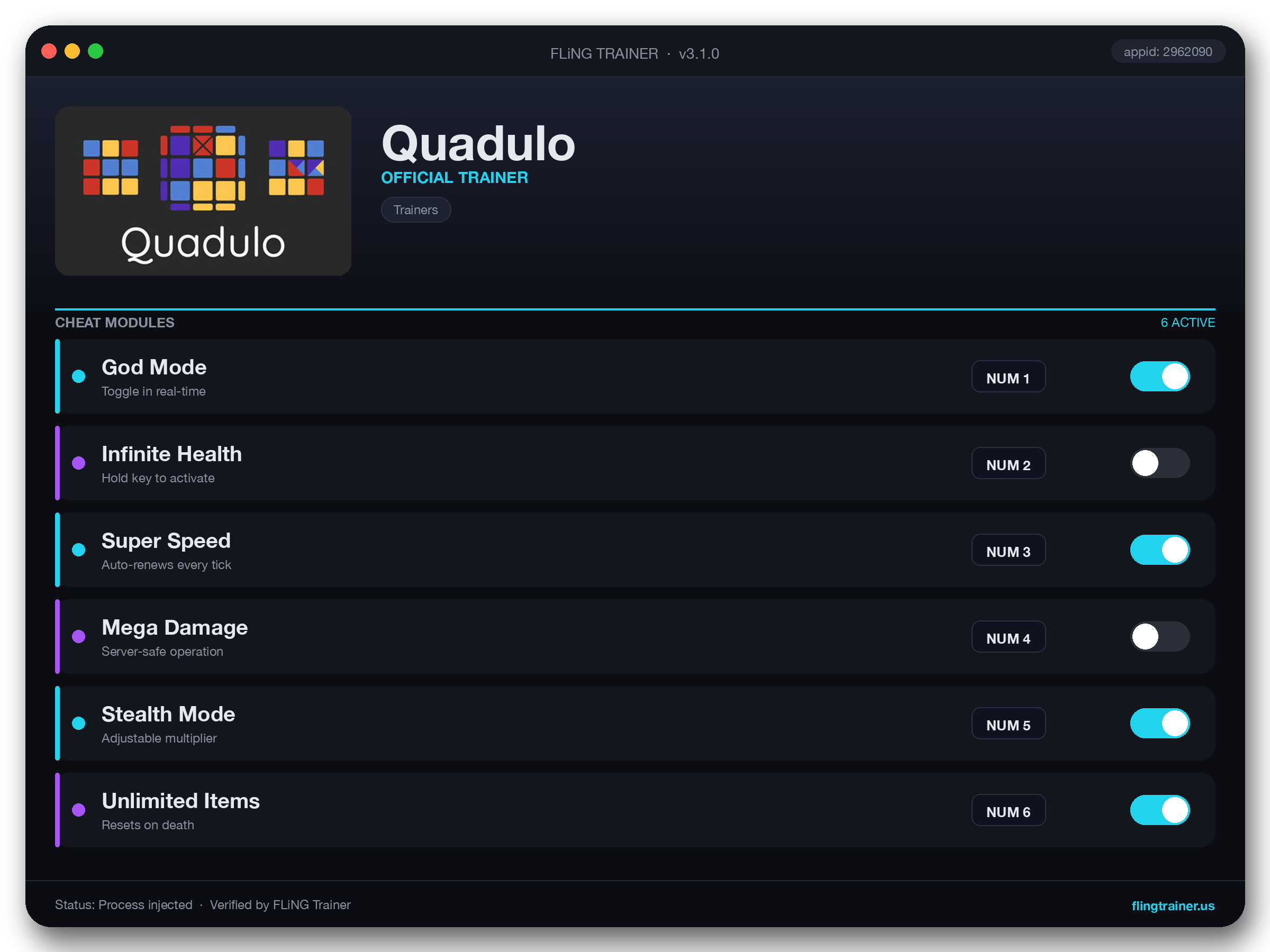Quadulo Trainer interface