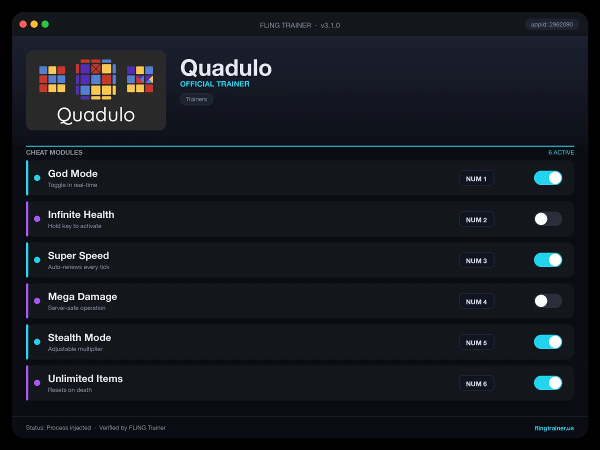 Quadulo Trainer interface