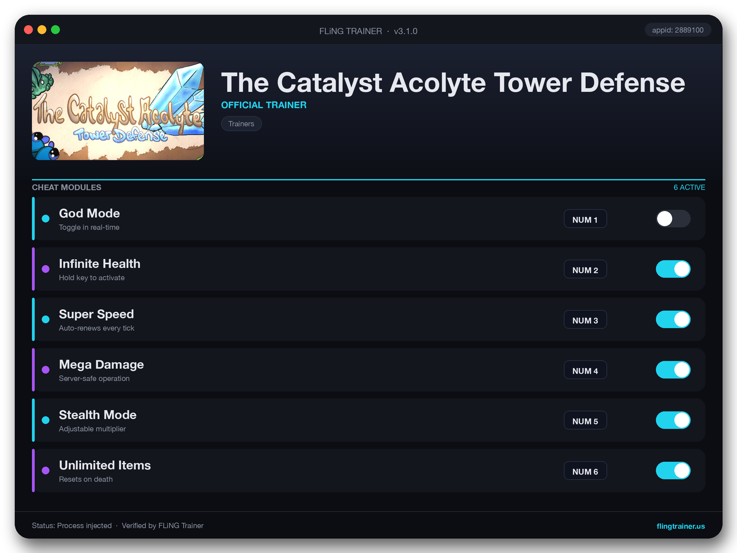 The Catalyst Acolyte Tower Defense Trainer interface