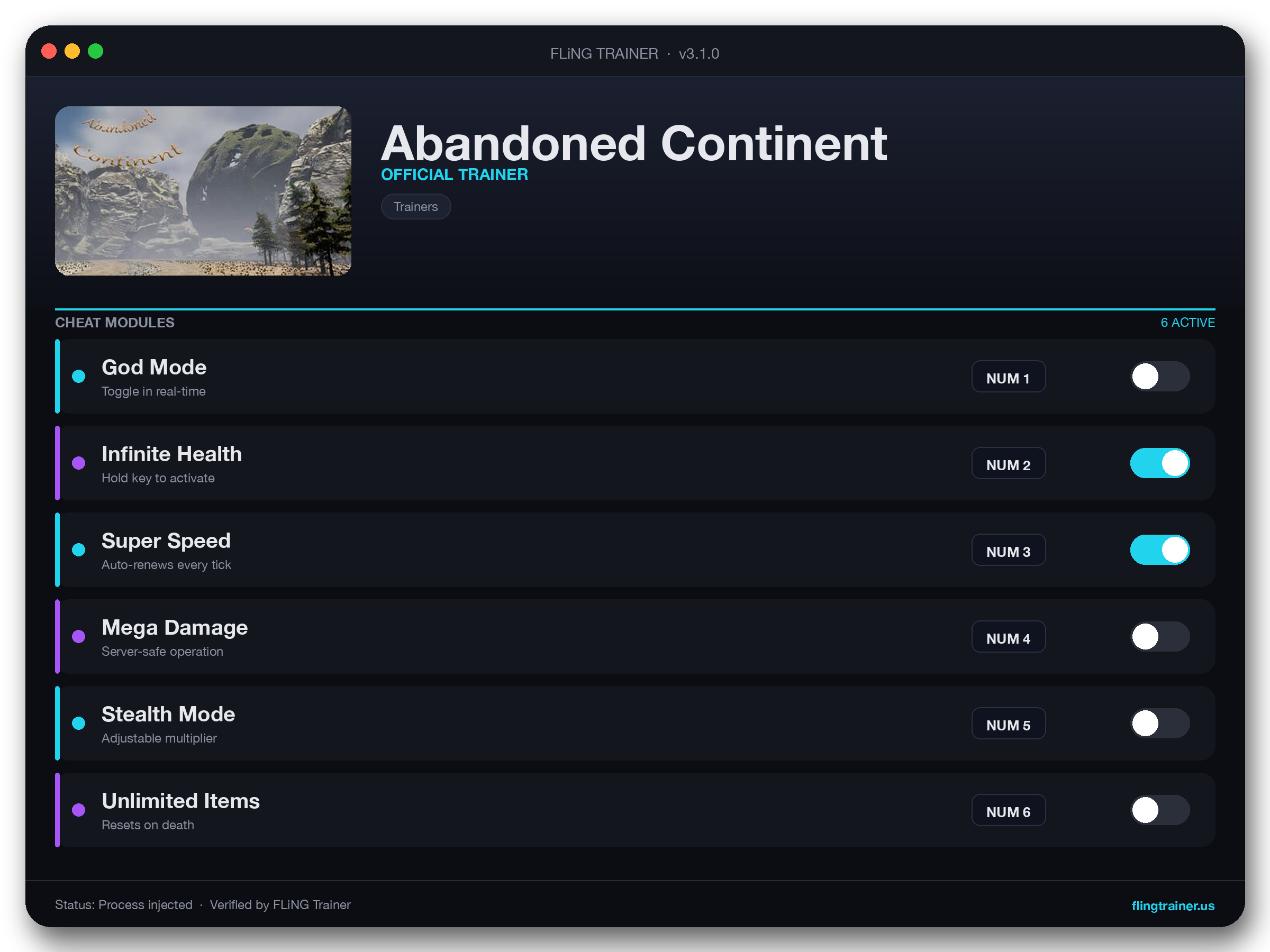 Abandoned Continent Trainer interface