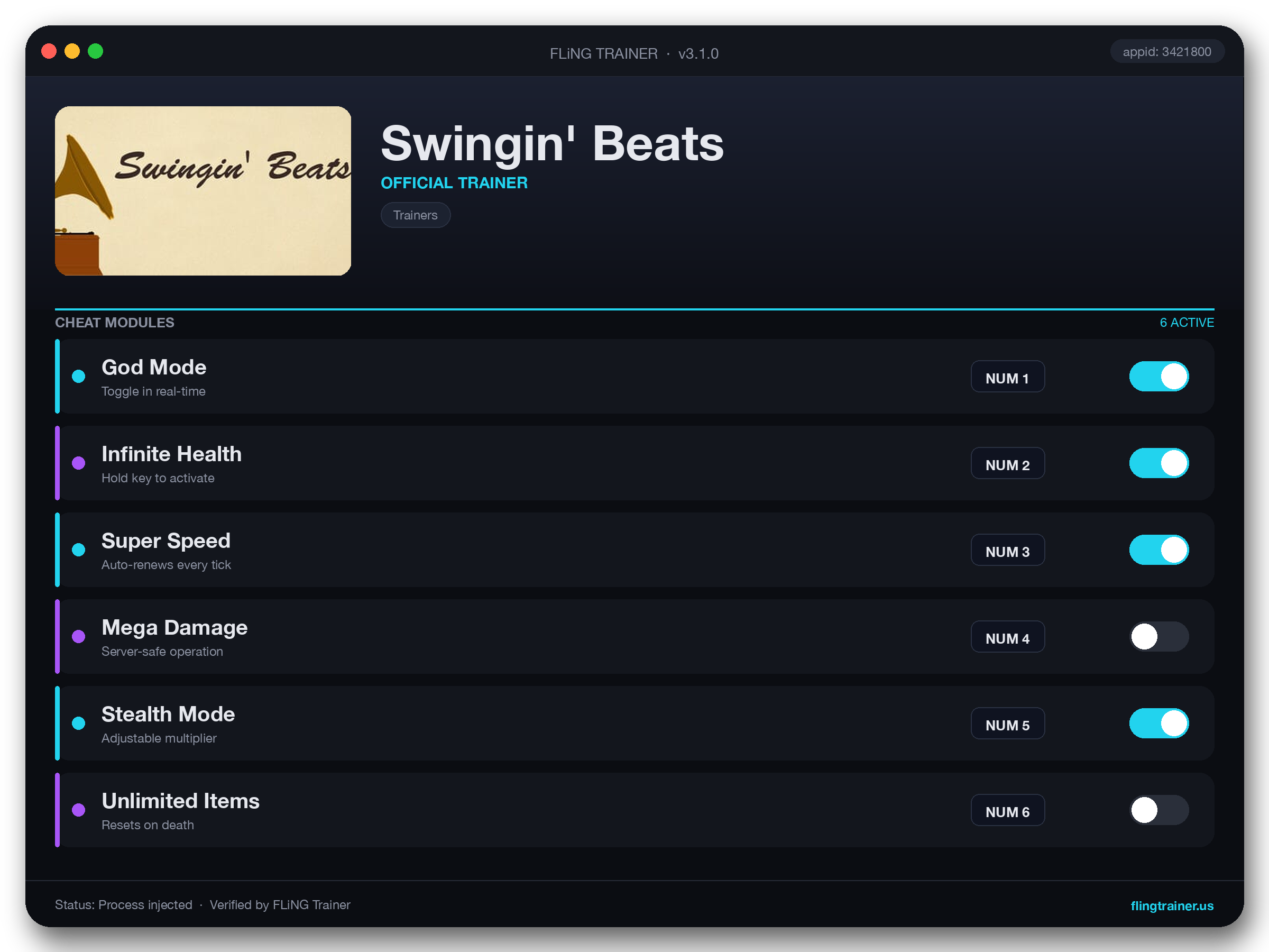 Swingin' Beats Trainer interface