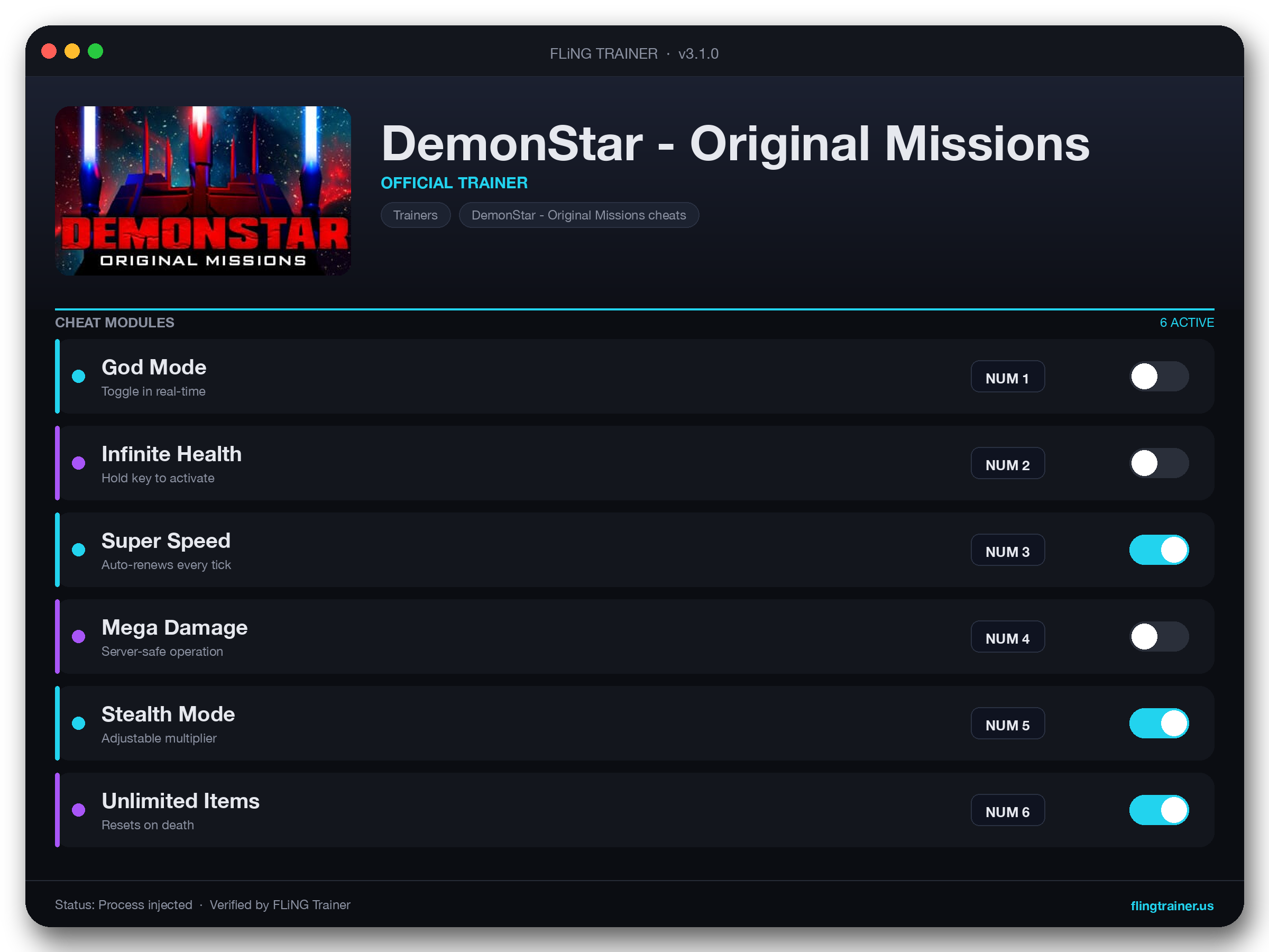 DemonStar - Original Missions Trainer interface