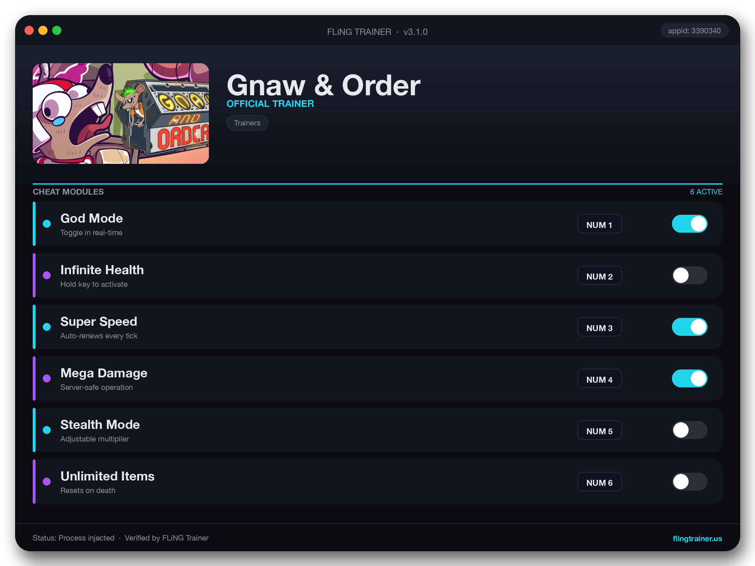 Gnaw & Order Trainer interface