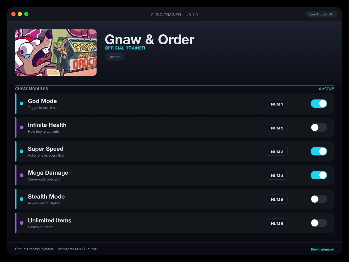 Gnaw & Order Trainer interface