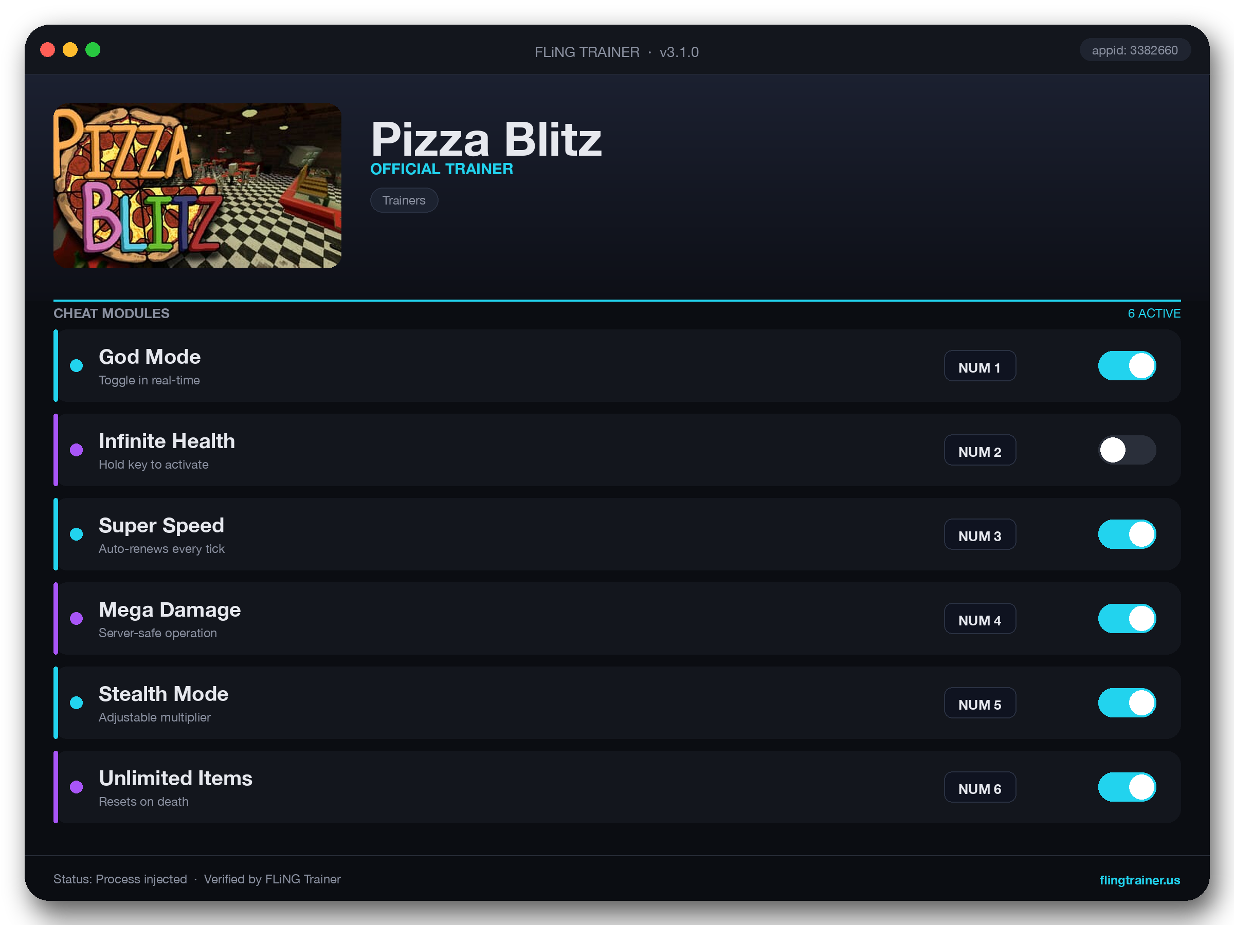 Pizza Blitz Trainer interface