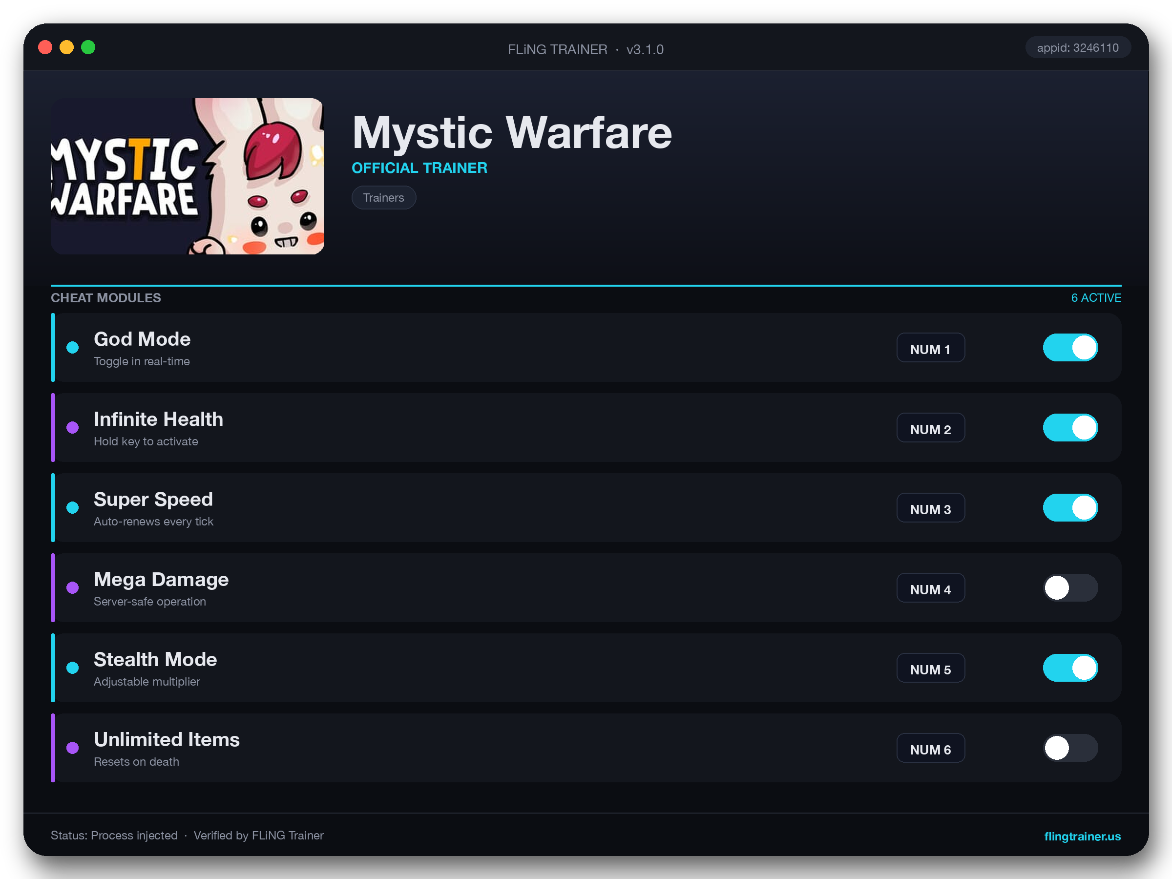 Mystic Warfare Trainer interface