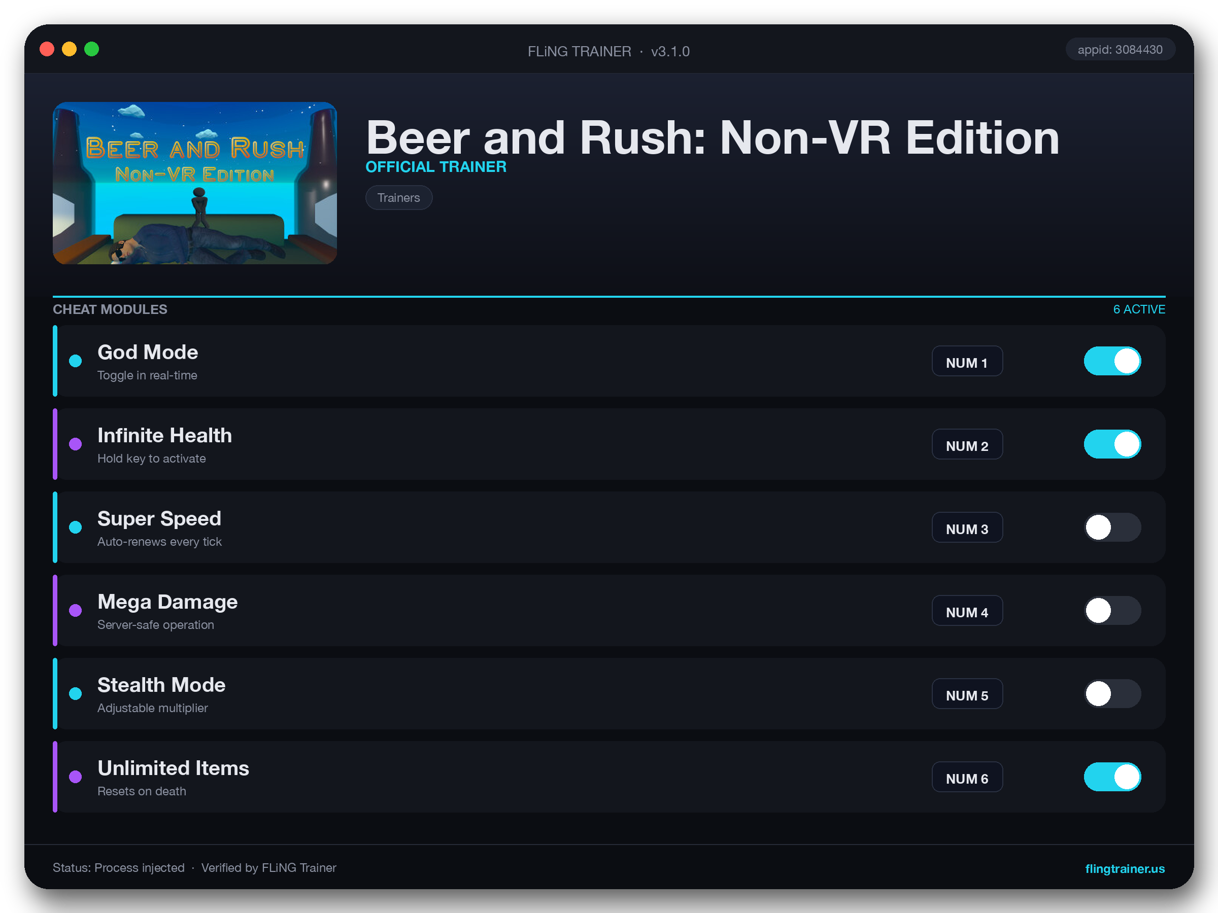 Beer and Rush: Non-VR Edition Trainer interface