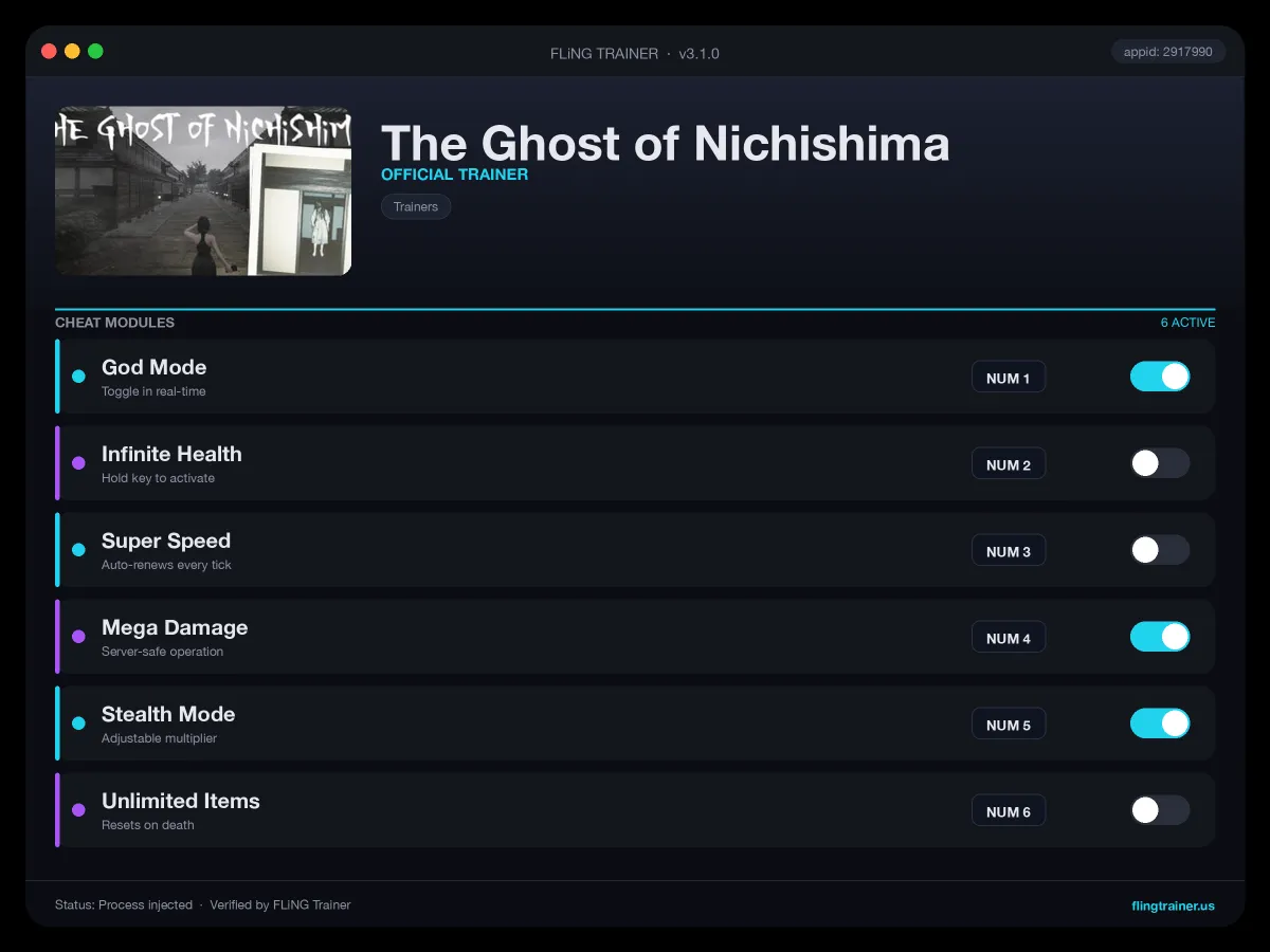 The Ghost of Nichishima Trainer interface