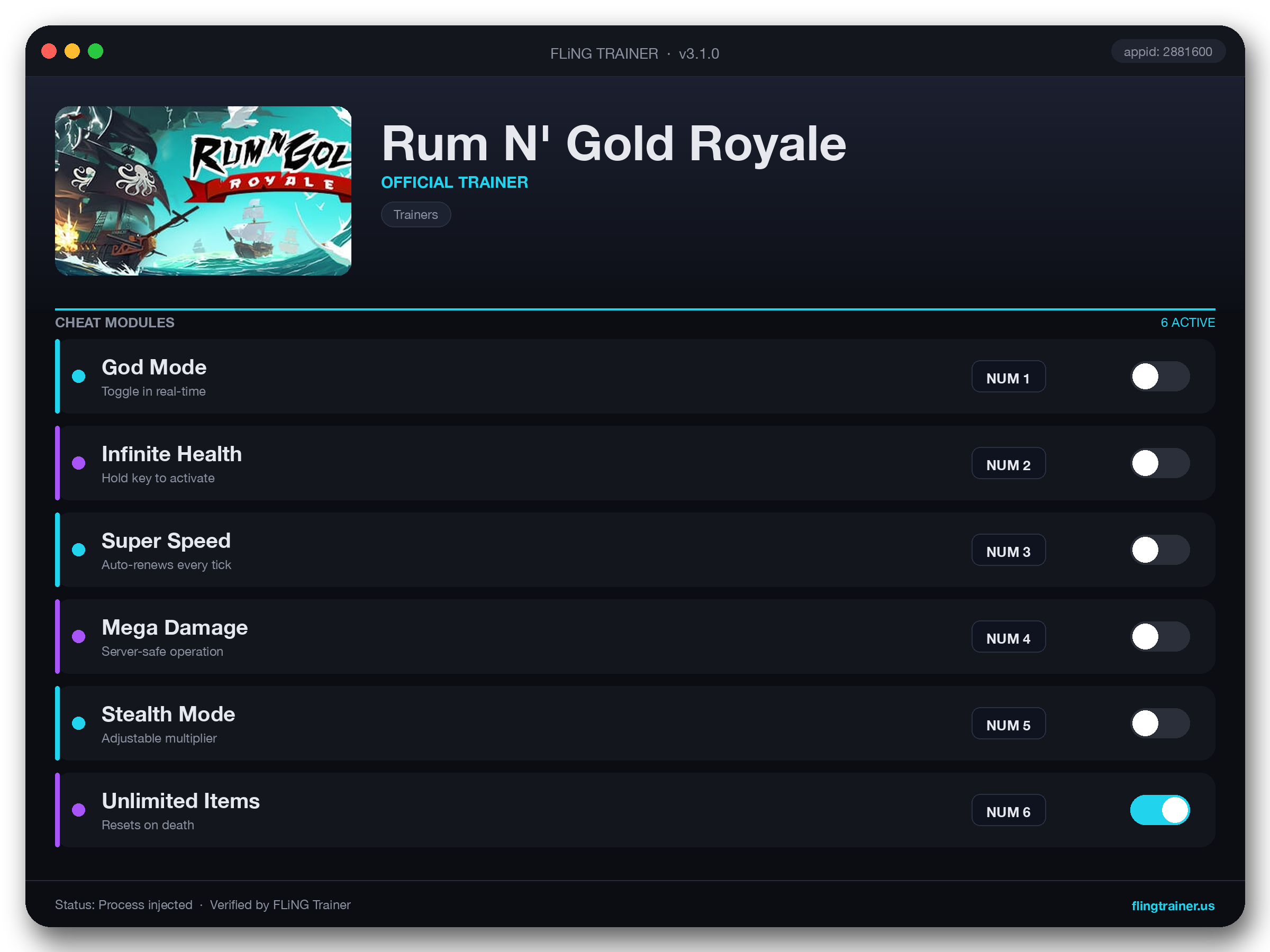 Rum N' Gold Royale Trainer interface