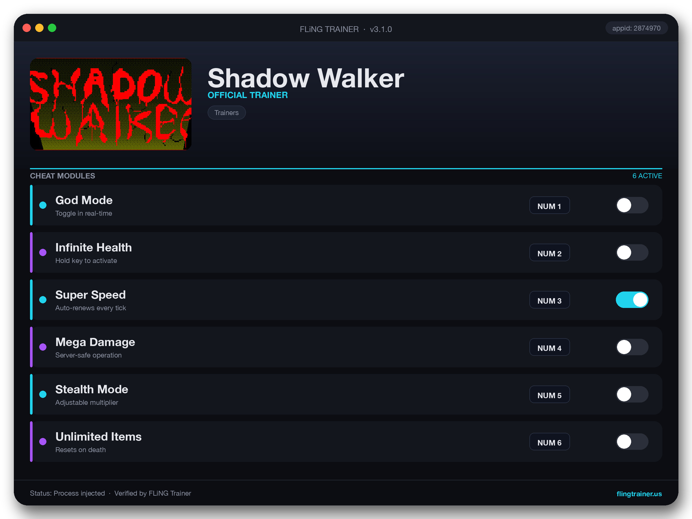 Shadow Walker Trainer interface
