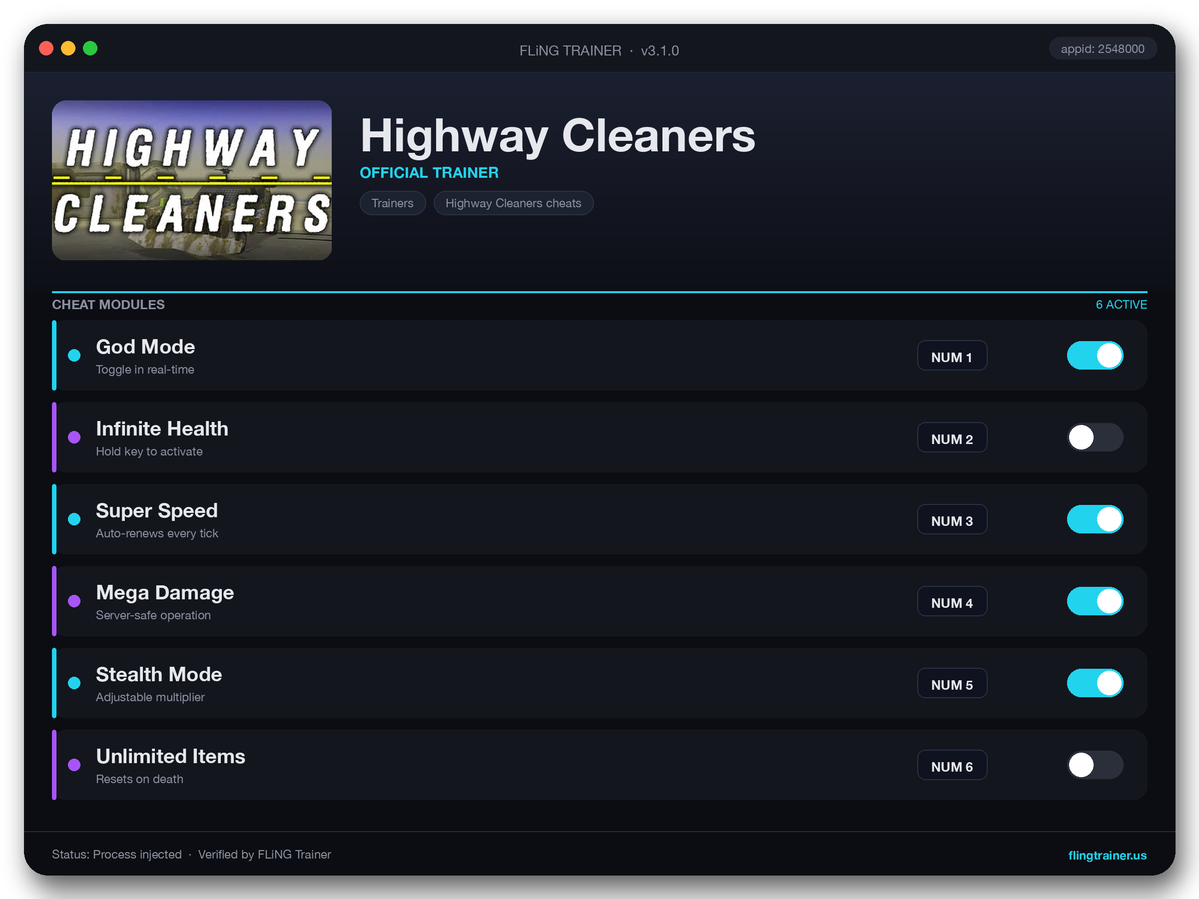 Highway Cleaners Trainer interface