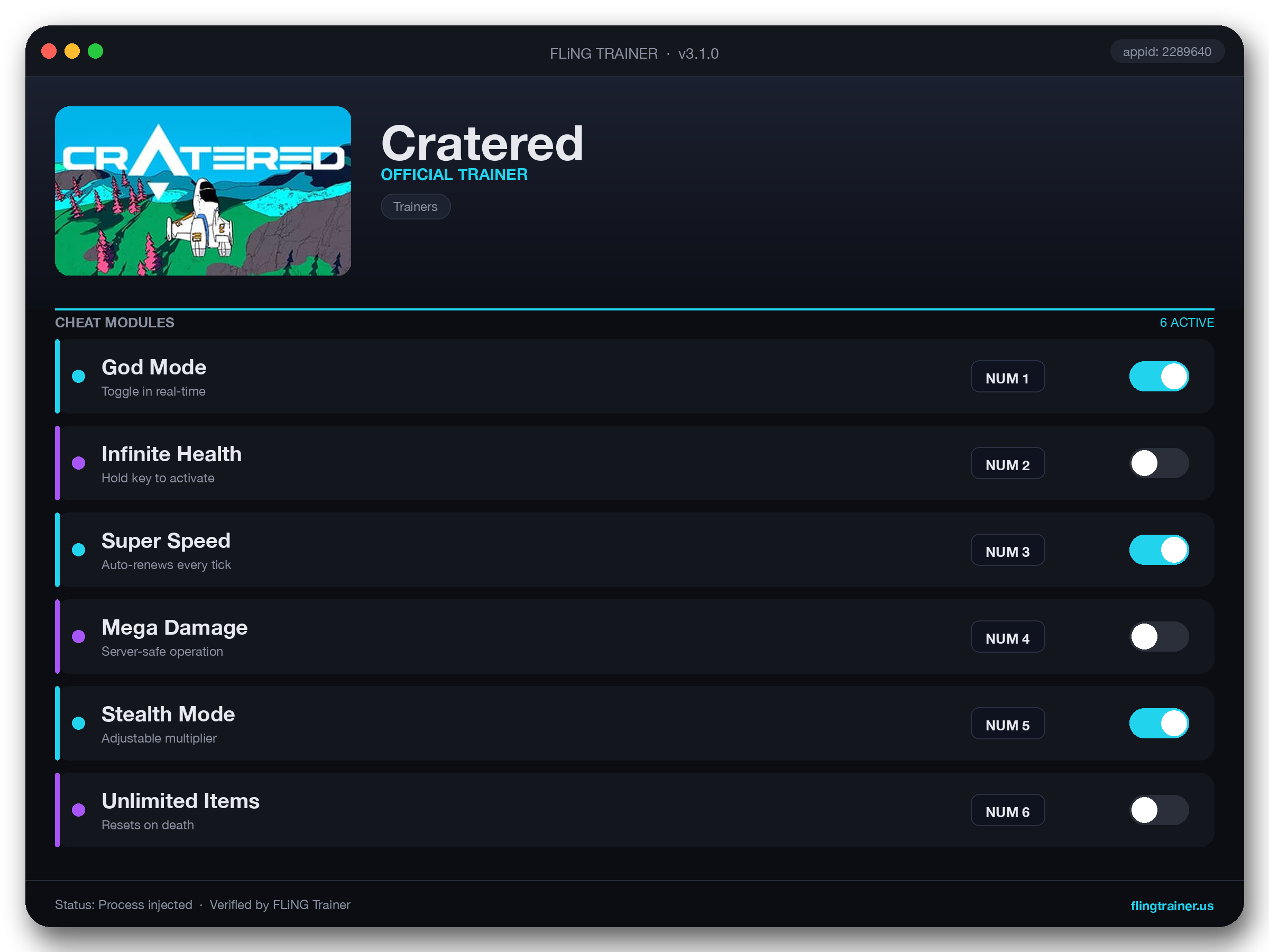 Cratered Trainer interface