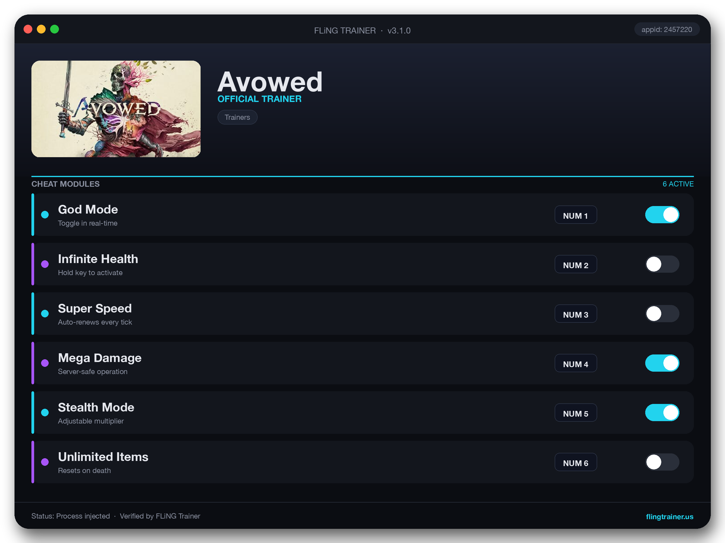 Avowed Trainer interface