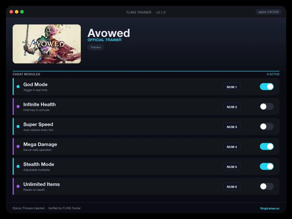 Avowed Trainer interface