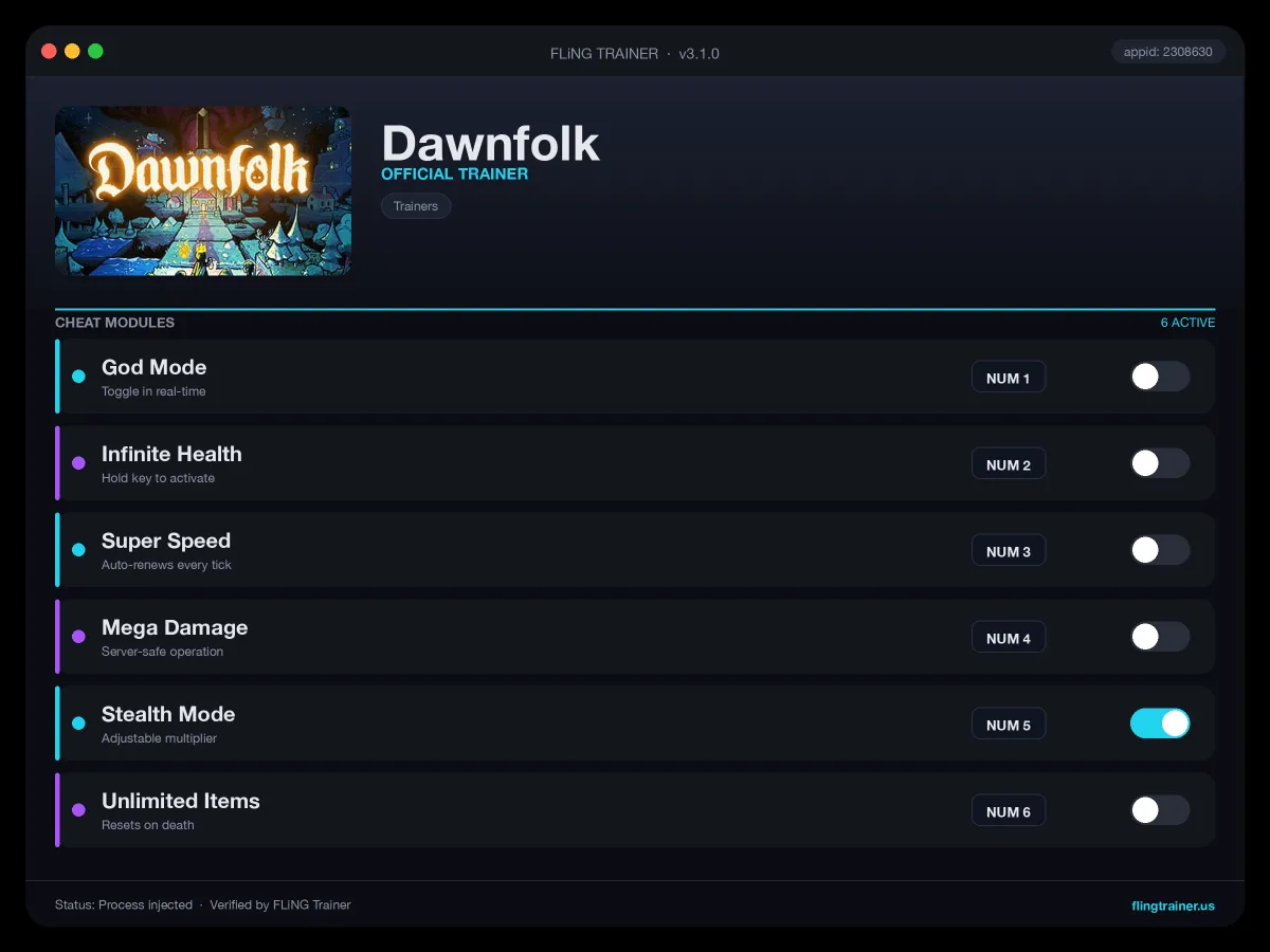 Dawnfolk Trainer interface
