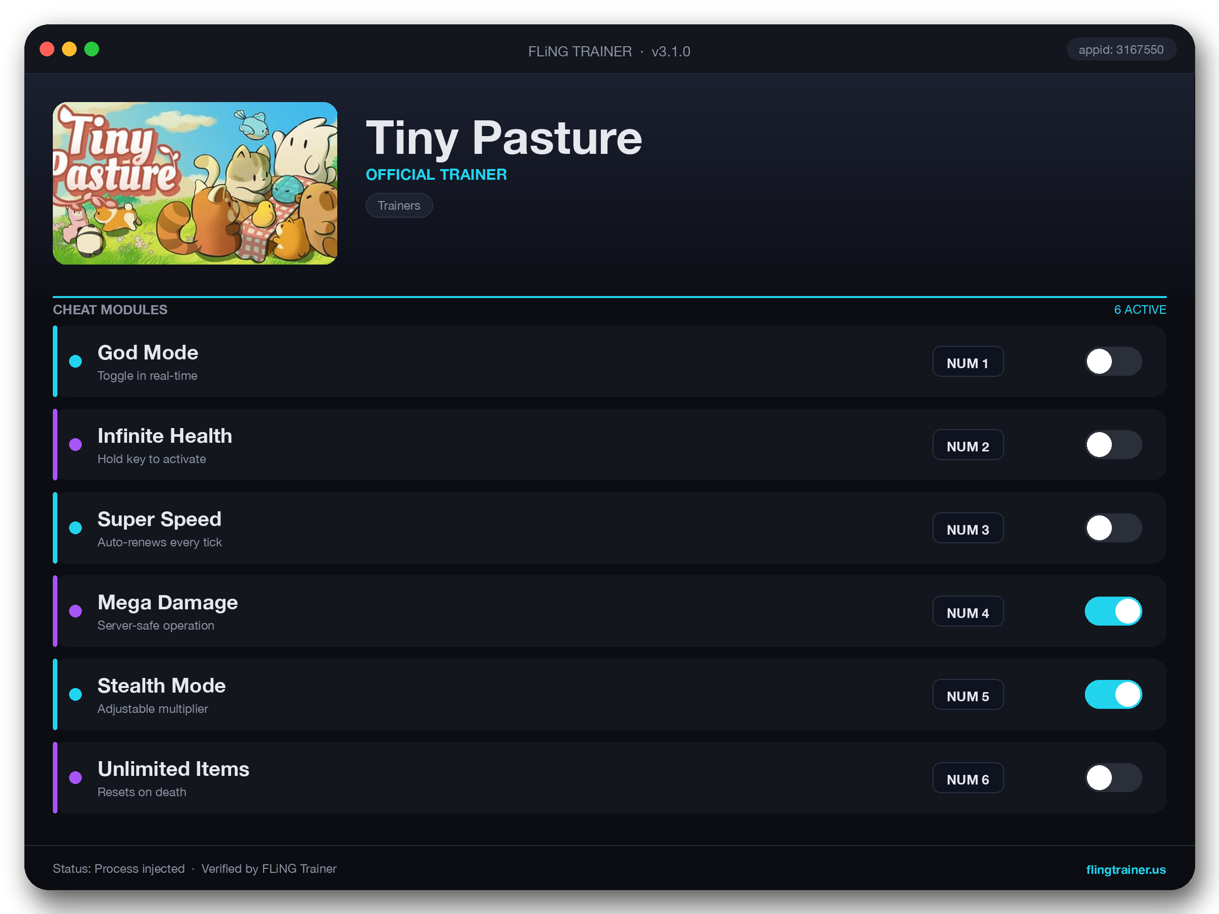 Tiny Pasture Trainer interface