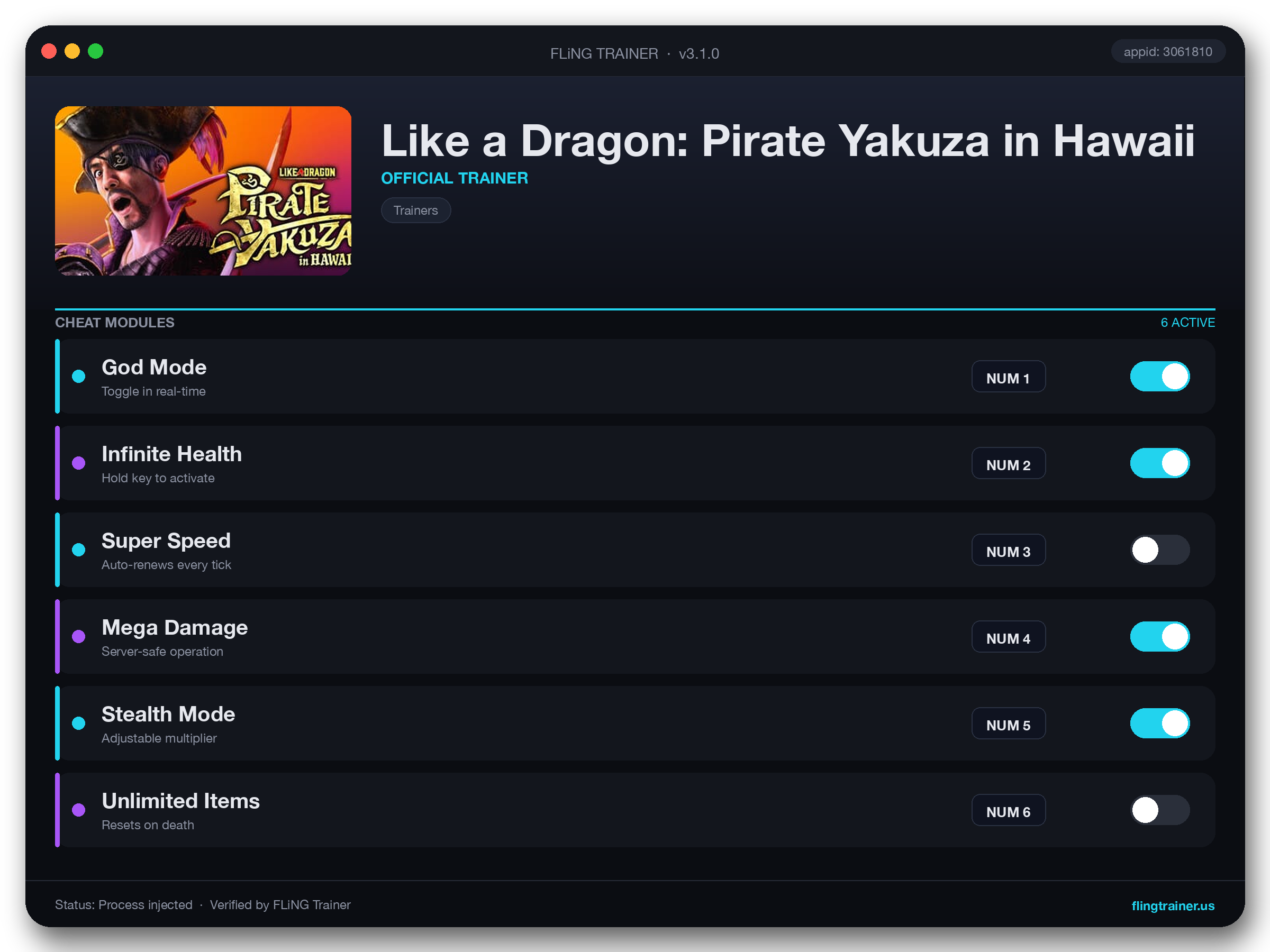 Like a Dragon: Pirate Yakuza in Hawaii Trainer interface