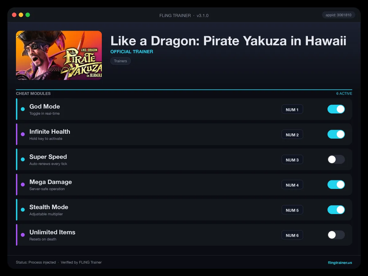 Like a Dragon: Pirate Yakuza in Hawaii Trainer interface