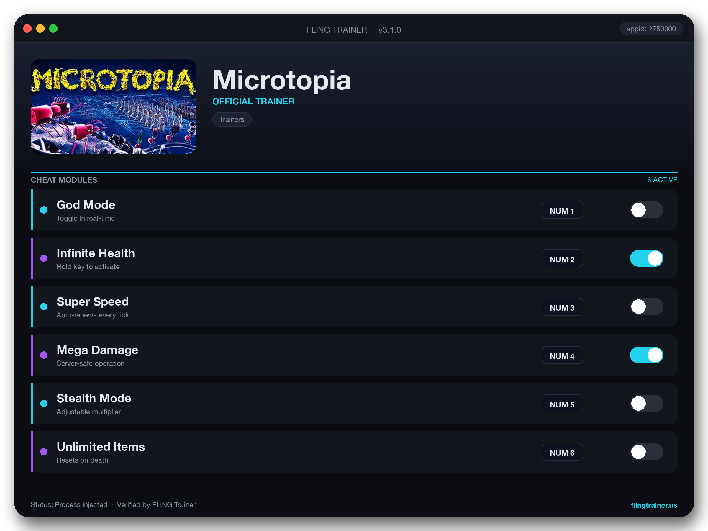 Microtopia Trainer interface