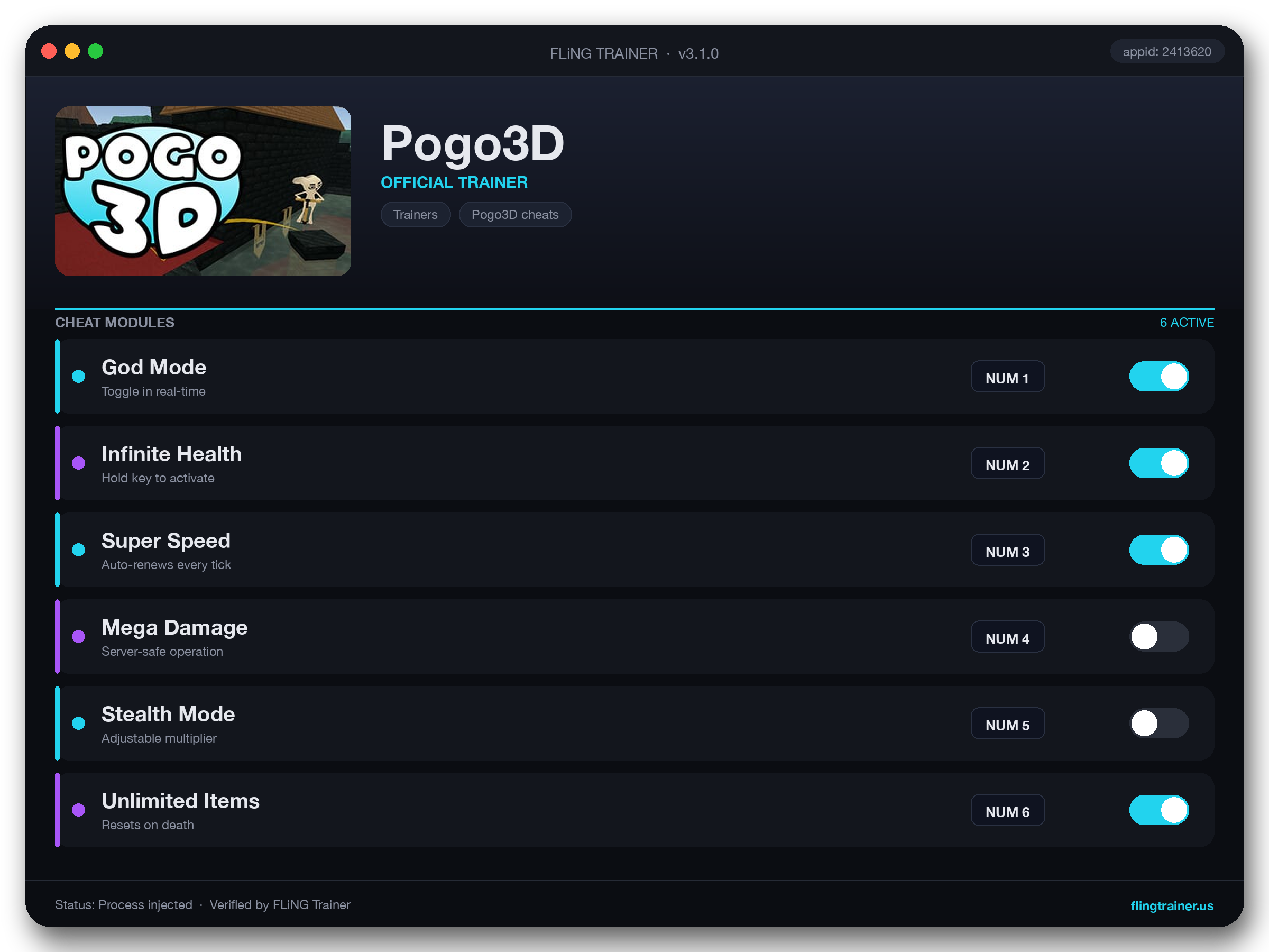 Pogo3D Trainer interface