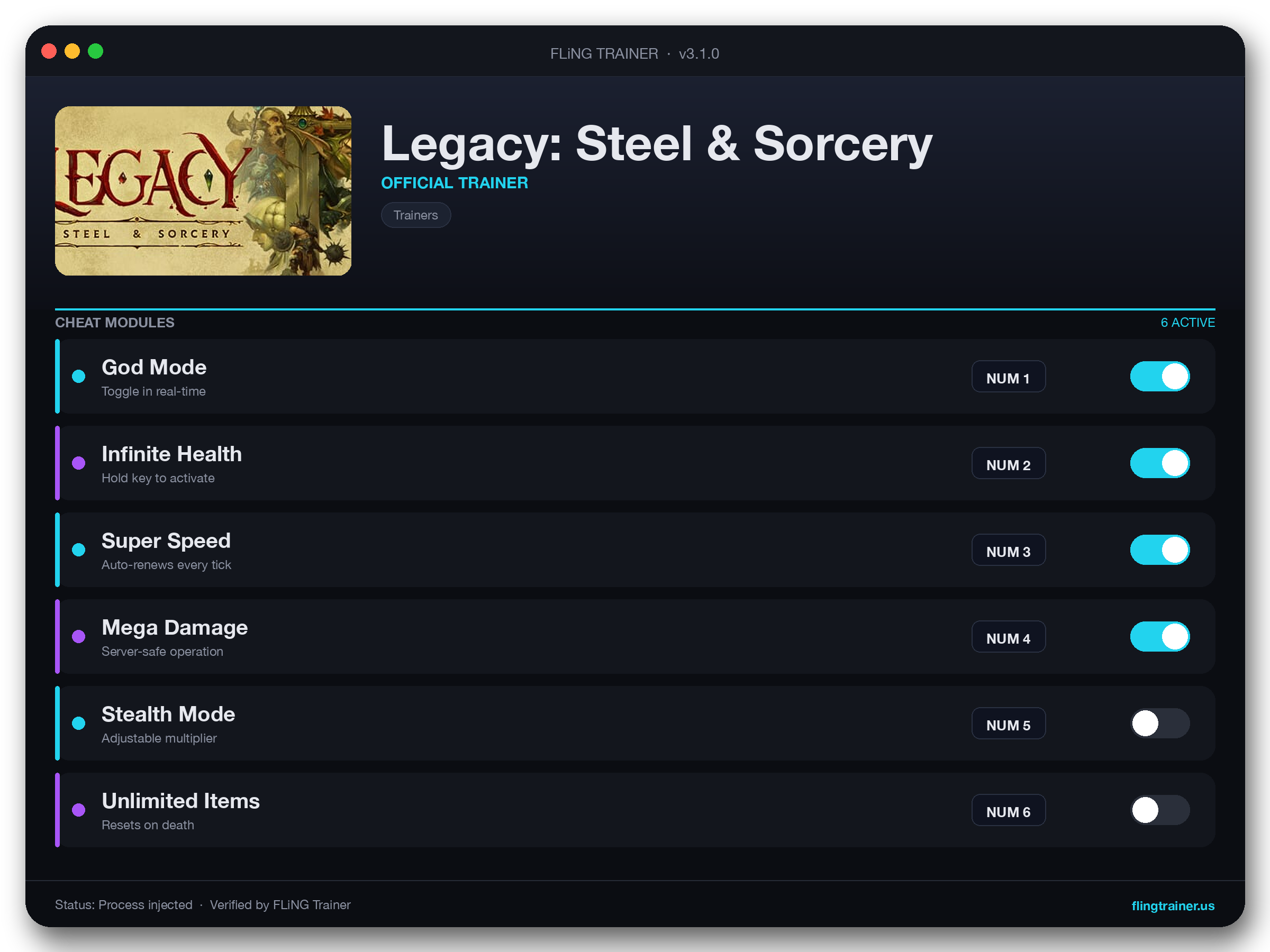 Legacy: Steel & Sorcery Trainer interface