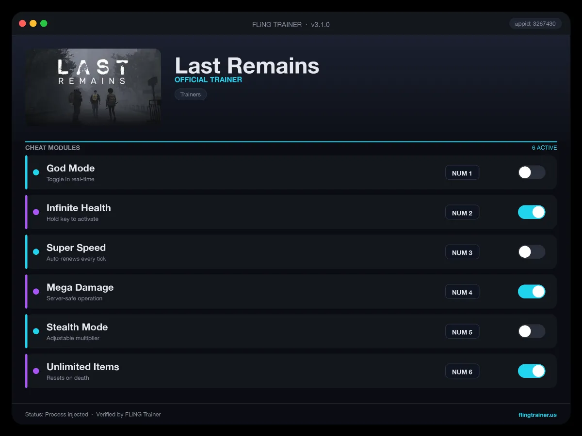 Last Remains Trainer interface