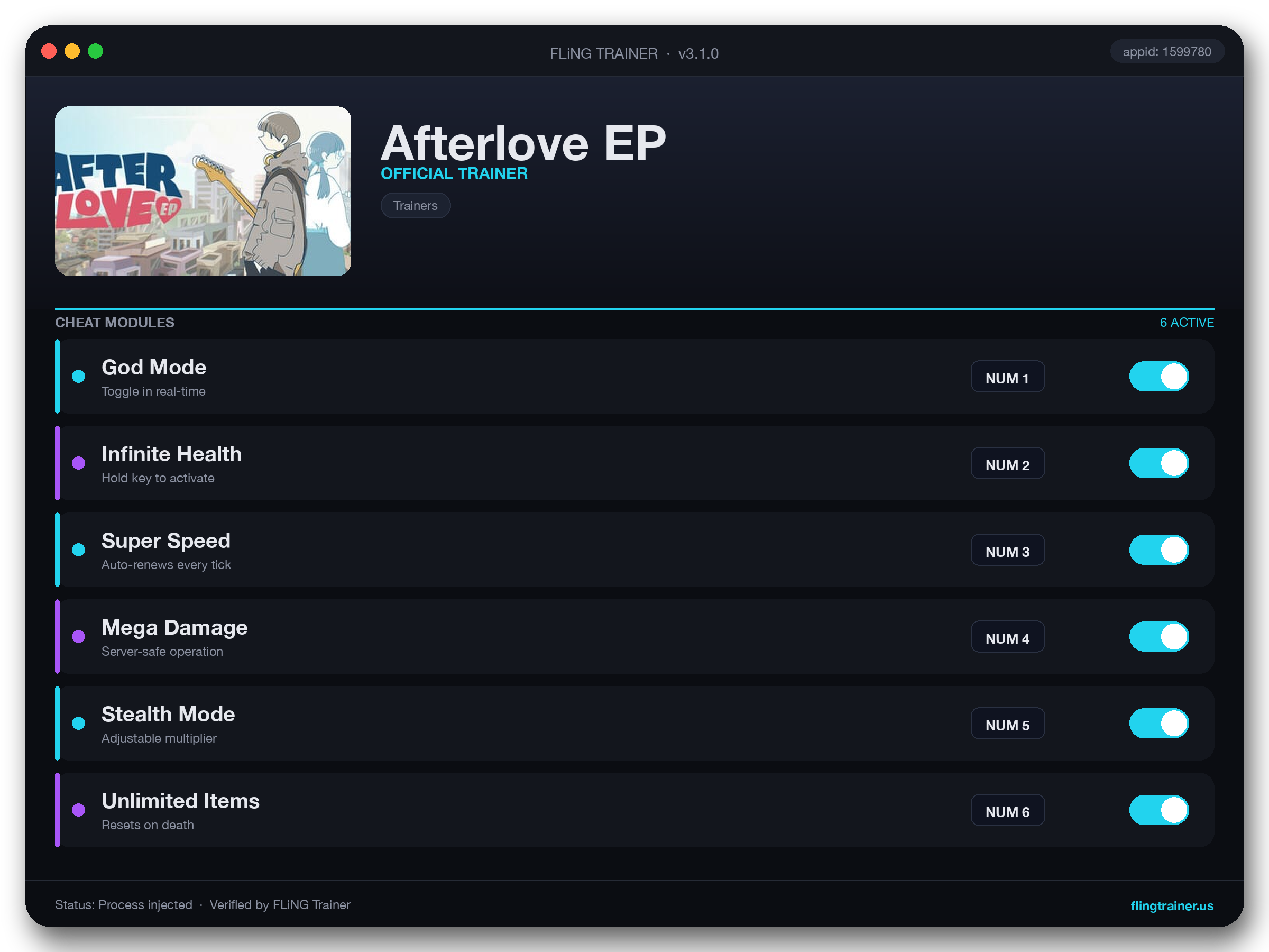 Afterlove EP Trainer interface