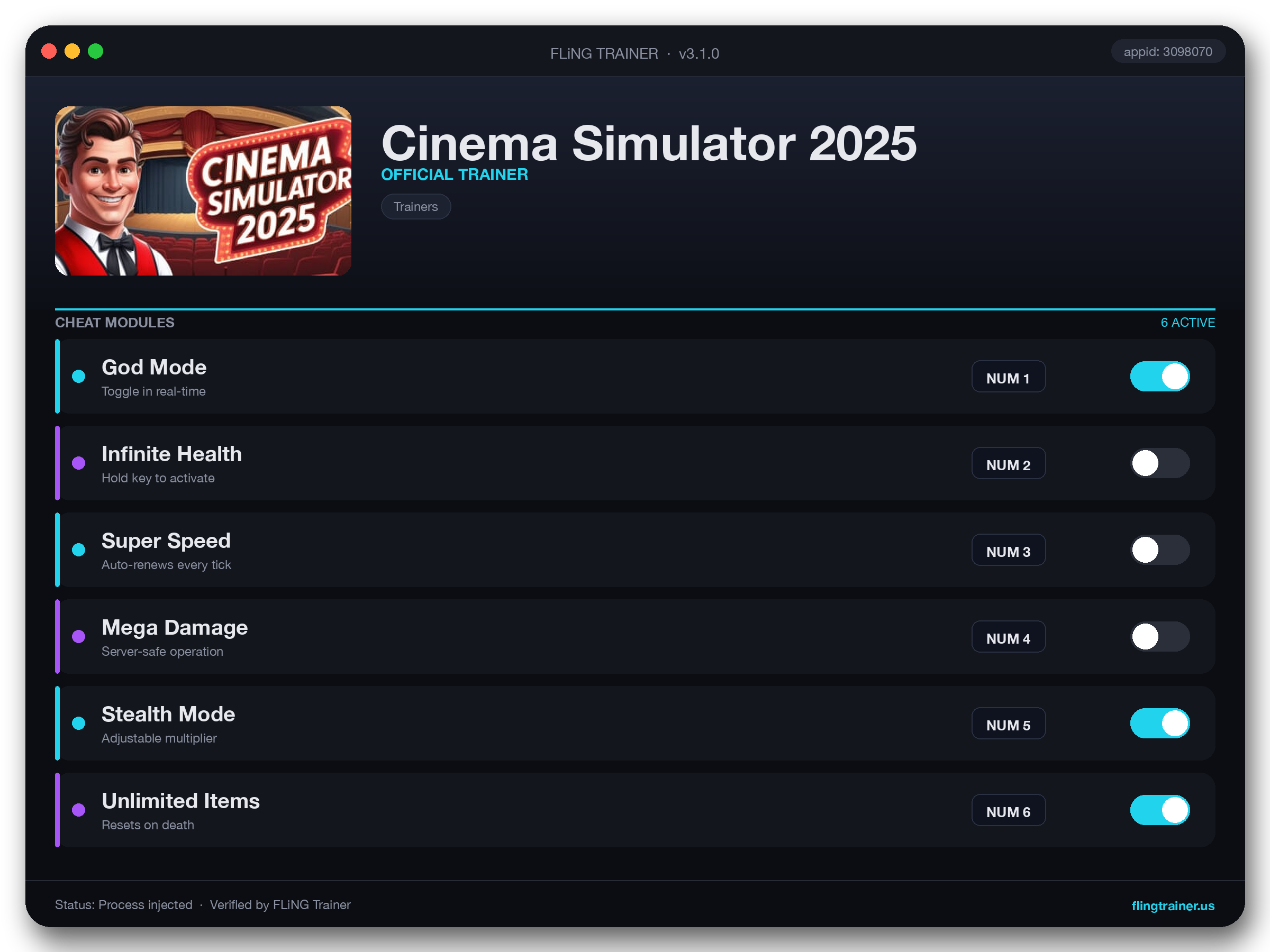 Cinema Simulator 2025 Trainer interface
