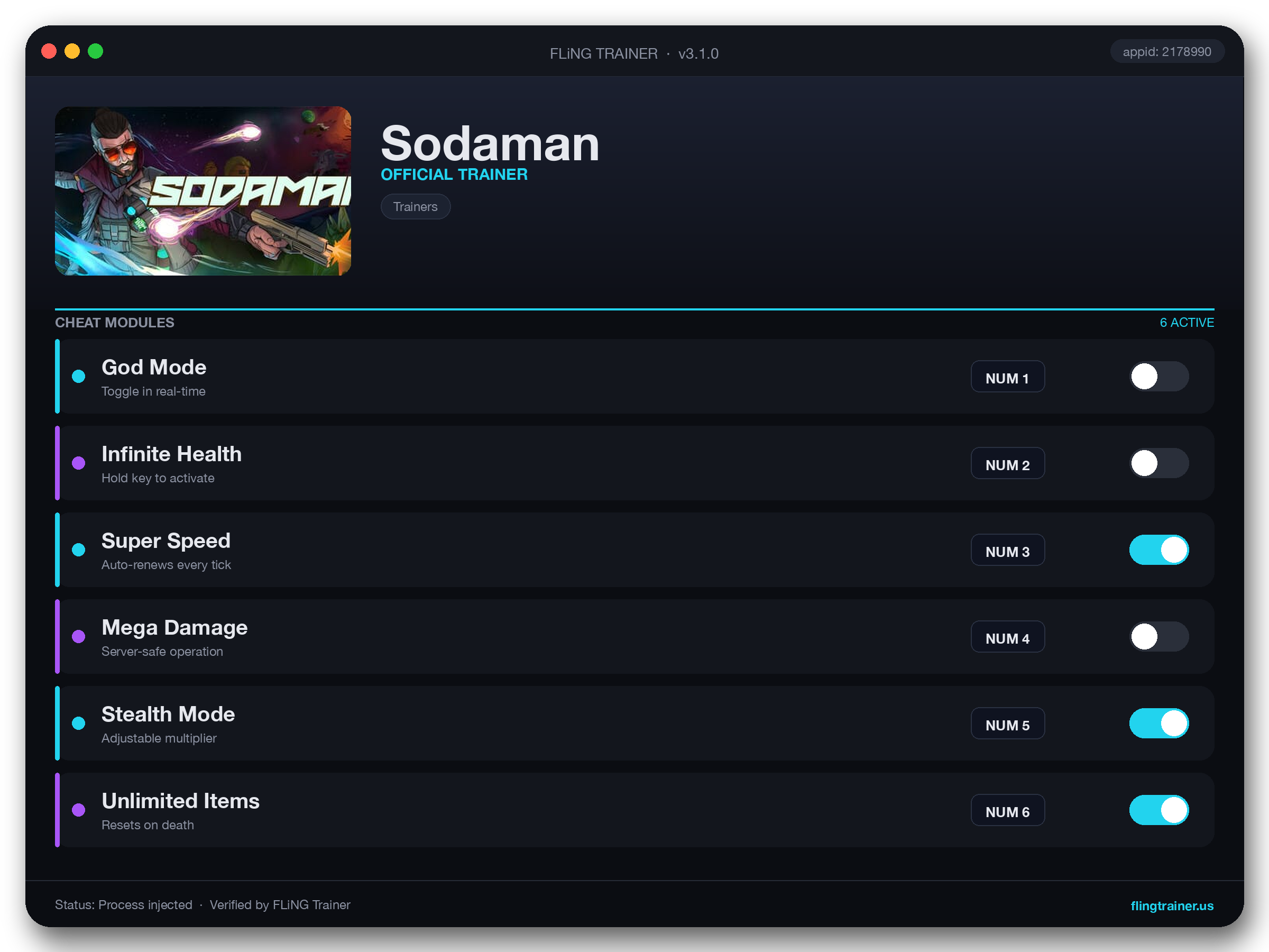 Sodaman Trainer interface